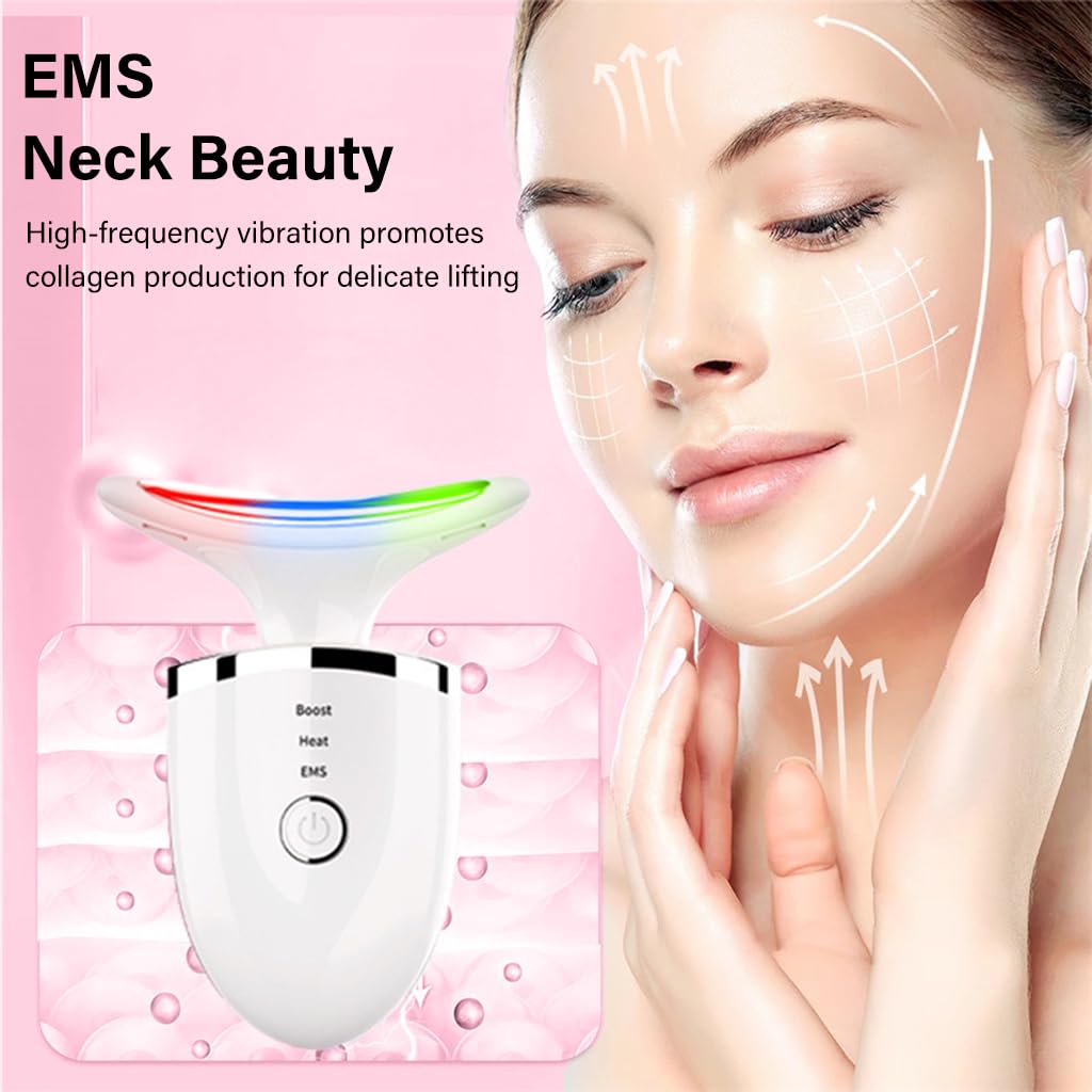 HANNEA EMS Beauty Machine Anti-aging Neck Massager 3 in 1 Anti Wrinkles Face Massager EMS Micro-current Neck Massager Remove Double Chin Tighten Facial Contour Prevent Wrinkles