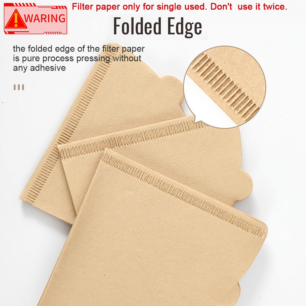 Supvox 100 Counts Coffee Filter Paper for Brewing Coffee Natural Unbleached Coffee Filter Paper Cone-Shape Disposable Coffee Filters Paper Fit for Drip Coffee Dripper