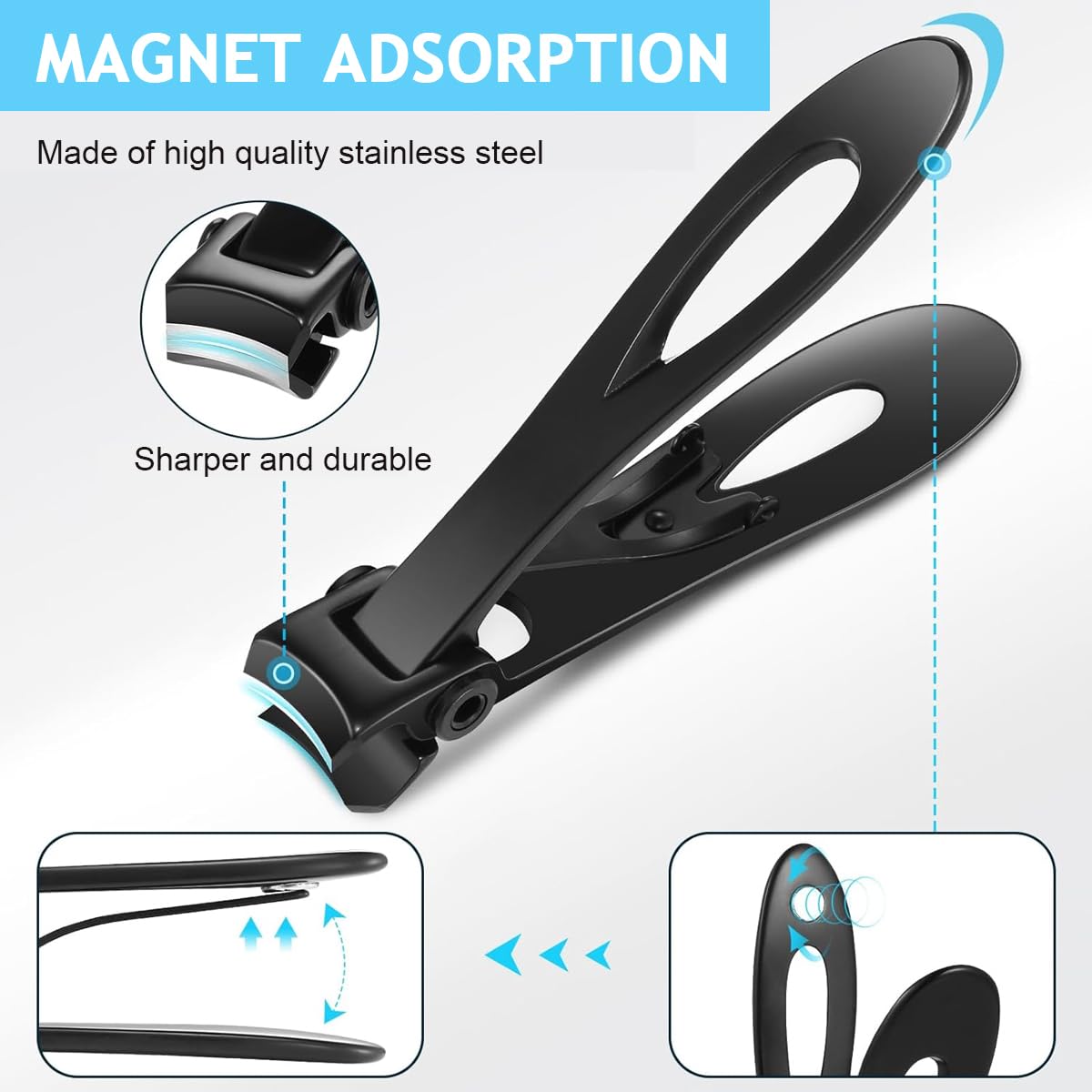 MAYCREATE Thick Nail Clipper Heavy Duty Stainless Steel Nail Clipper with Storage Case Anti Splash Nail Clipper Nail Cutter for Thick Nail Toeail Clipper Portable Nail Clipper, Black