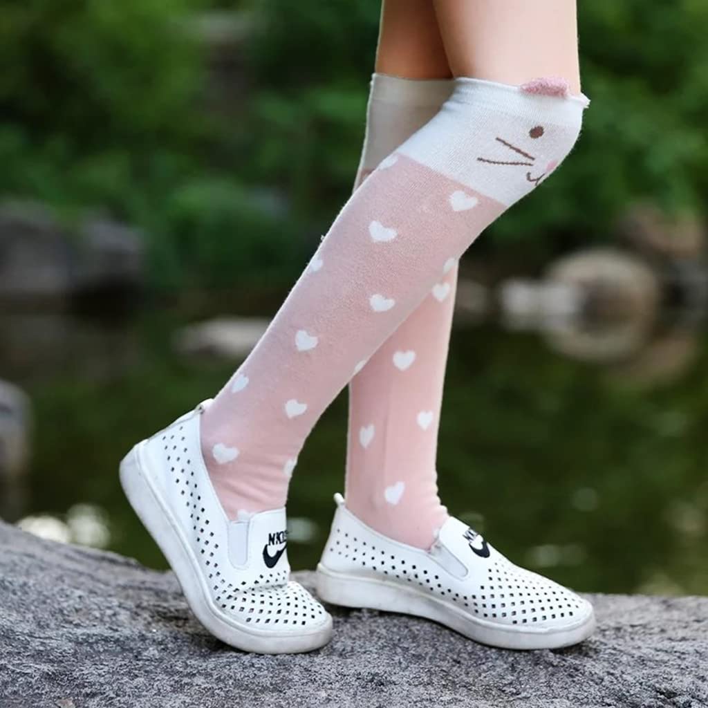 ZIBUYU Girls Cotton Knee High Socks Cute Kitty Winter Warm Long Socks for Girl Christmas Gift for Girls 3-12 Years Old Boot Socks, One Pair, Pink