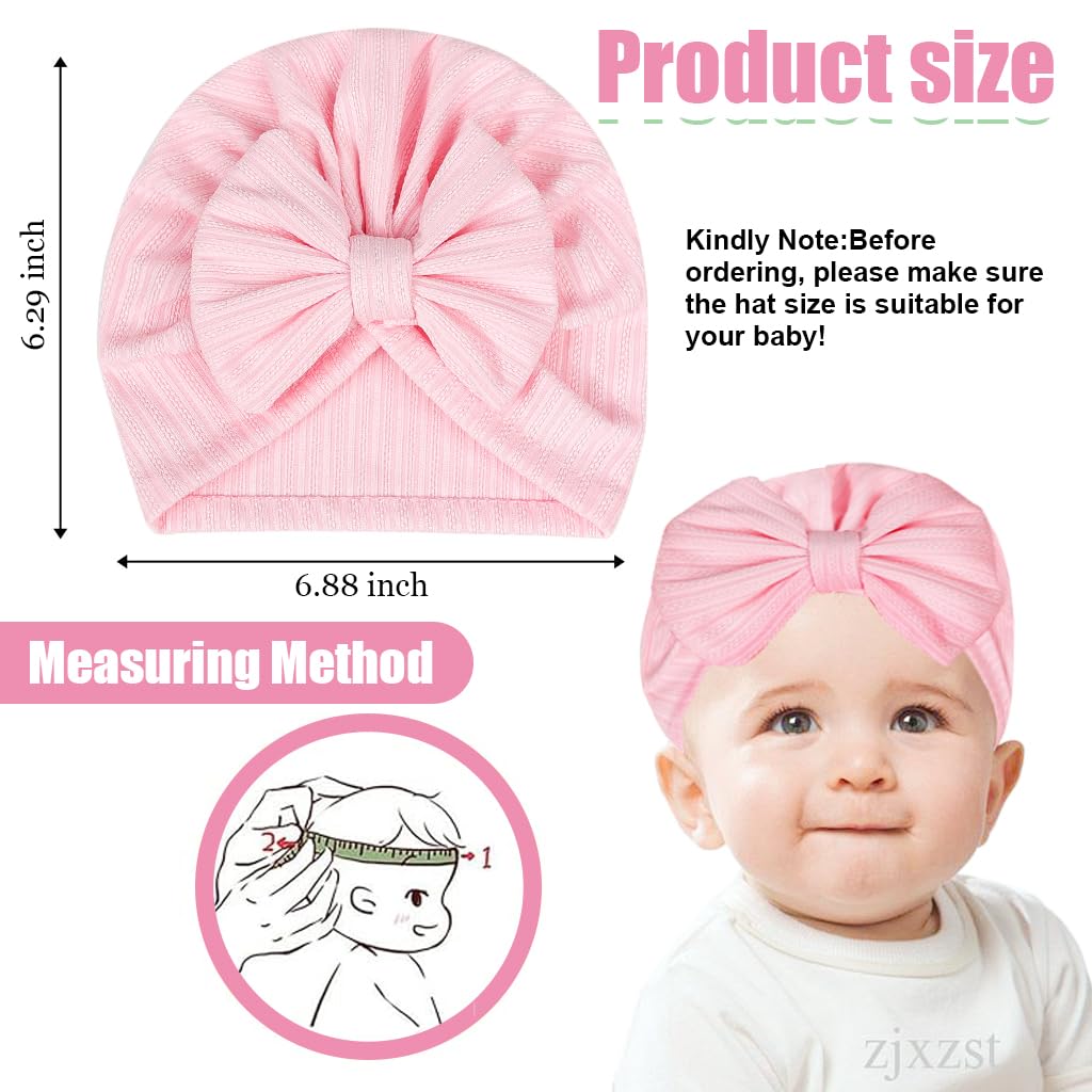 PALAY 3 Pack Turban Cap for Baby Girl Boy Cute Stretchy Baby Cap Soft Infant Beanie Baby Hat for Newborns Baby Head Cap Hat Accessories Shower Gifts Turban Bow Baby Cap 6-12 Months
