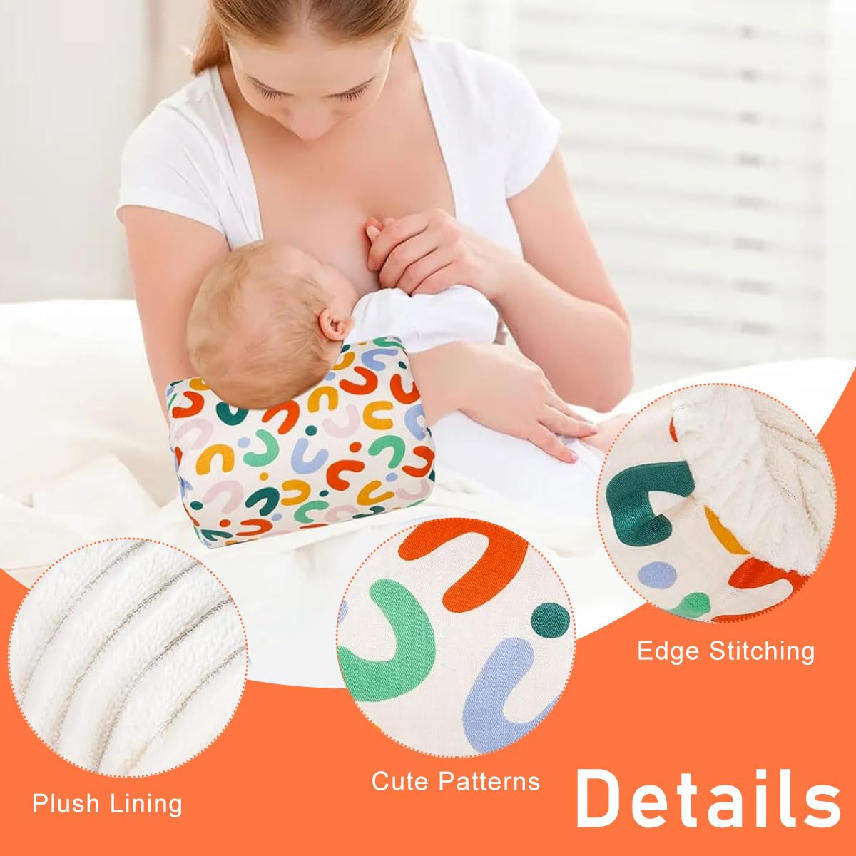 SNOWIE SOFT Breastfeeding Baby Pillow Mother Arm Pillow Soft Cotton Arm Support Pillow for Breastfeeding Mother Cute Print Pillow for Soothing, Breastfeeding, 23x18cm