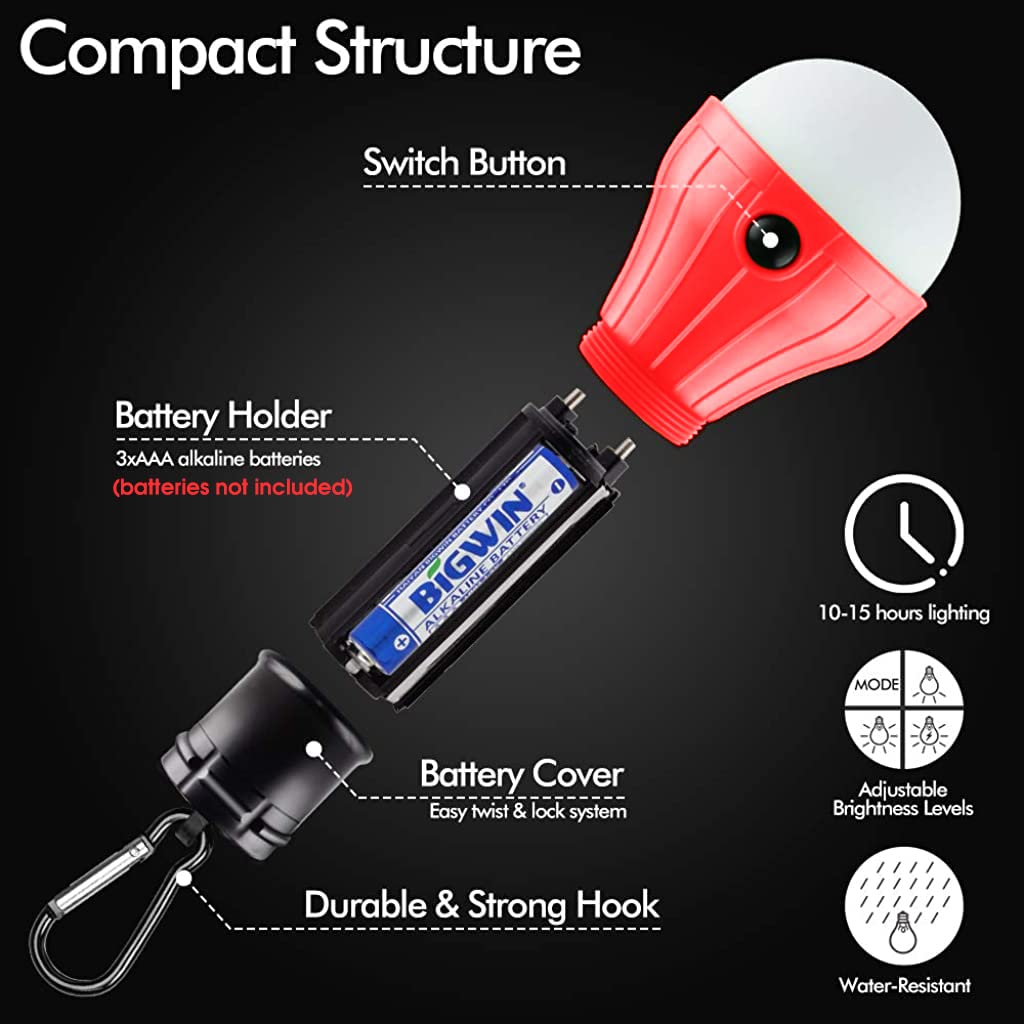 Proberos 2pack Camp Light with Carabiner, Battery LED Light Portable Lamp Emergency Lights for Camping Hiking Outdoor Home, Battery Powered(Battery Not Included)
