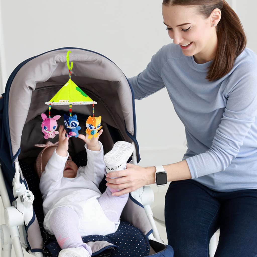 SNOWIE SOFT Hanging Toy for Baby, Stroller Infant Cradle Toy Plush Toy Infant Soft Plush Rattle Soft Hanging Stroller Toy with Teether for 0-12 Months Baby Multicolor