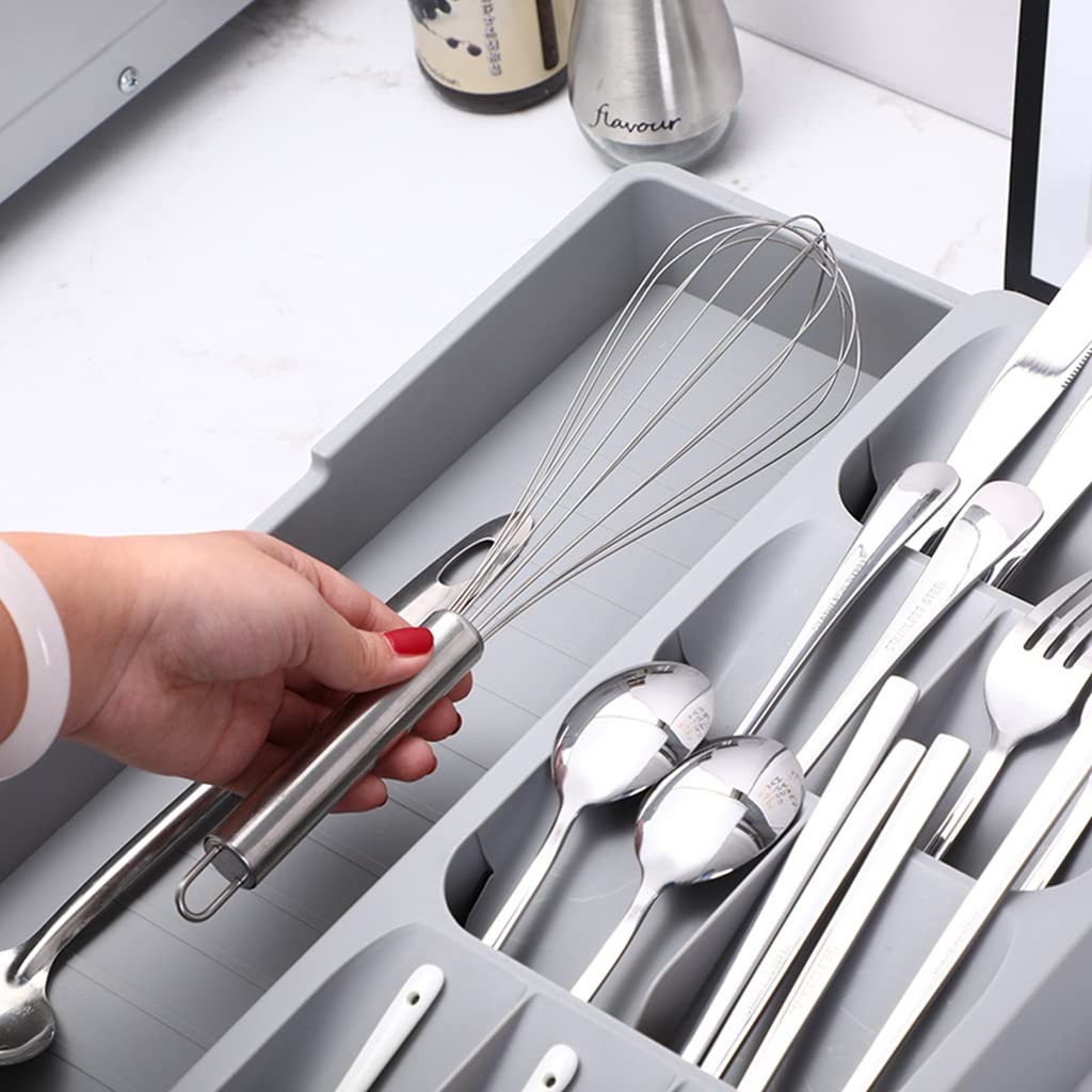 HASTHIP Cutlery Tray for Kitchen Drawer, Modular Kitchen Accessories, Kitchen Drawer Organizer Tray, Expandable PP Plastic Drawer Holder, Multipurpose Utensil Organizer (39.5 X 28 X 5.5 cm)