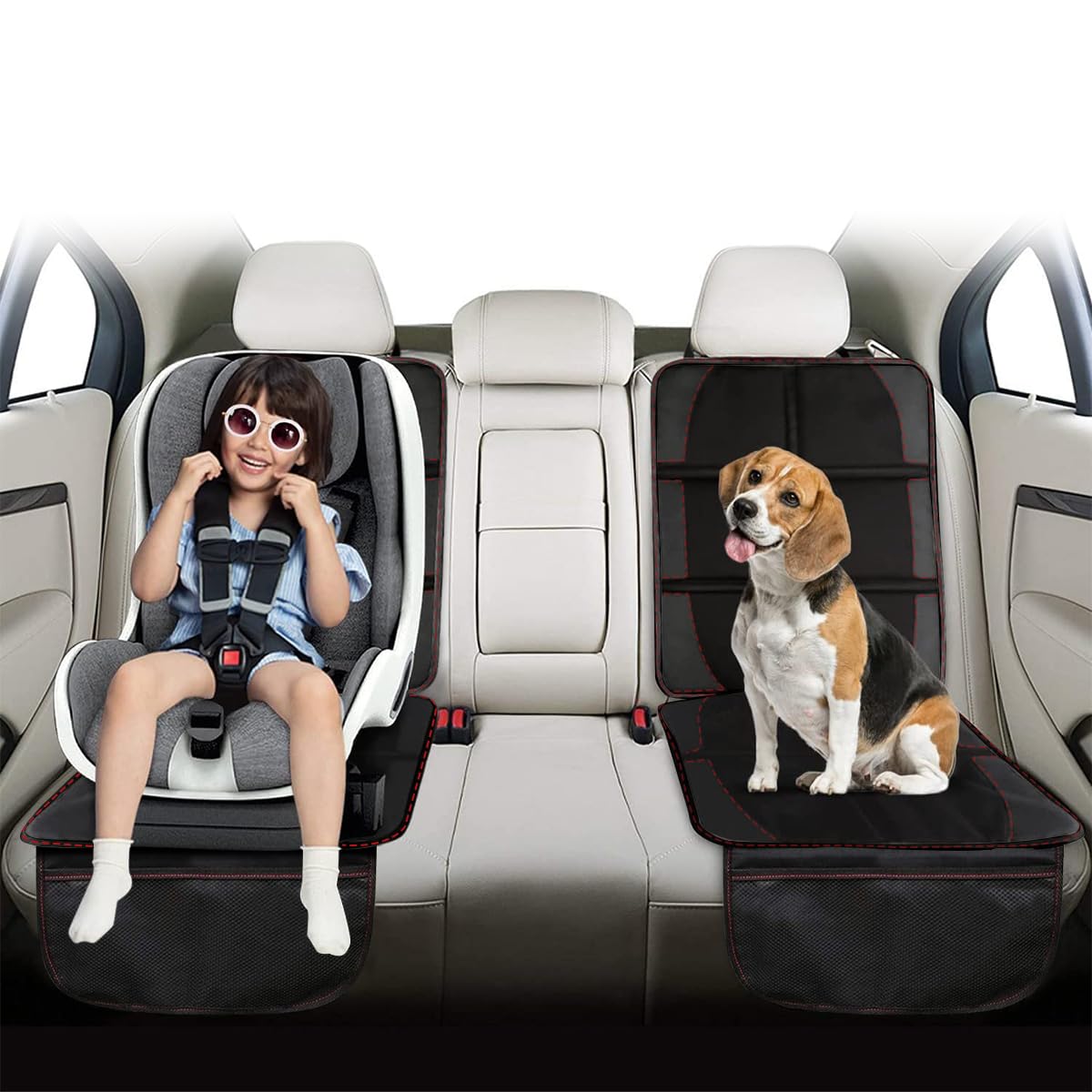 STHIRA Car Seat Protector, Car Seat Protector for Baby Carseat Anti Slip Car Seat Mat for Baby Carseat Prevent Car Seat Wear Waterproof Car Seat Protective Mat Under Baby Carseat with Storage Pouches