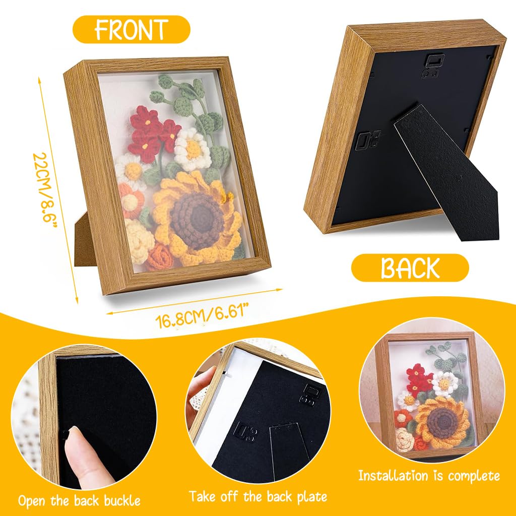 PATPAT DIY Crochet Kit Sunflower Oil Paint Crochet Material Kit with Photo Frame, Tools & Tutorials Starter Friendly DIY Crochet Gift Mother's Day Gift DIY Crochet Sunflower Photo Frame Material Kit
