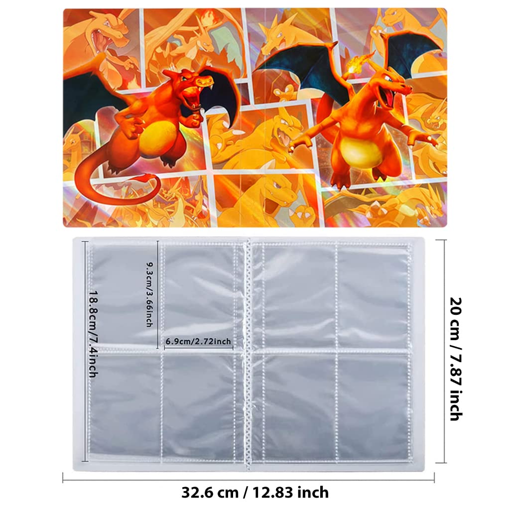 PATPAT Poke-mon Binder, Trading Cards Collector Album for 120 Poke-mon Cards Cartoon Laser Prints Bag Poke-mon Cards Binder Poke-mon Collection Cards Pack Bag Gift for Kids Boys Girls-Fire (No Cards)