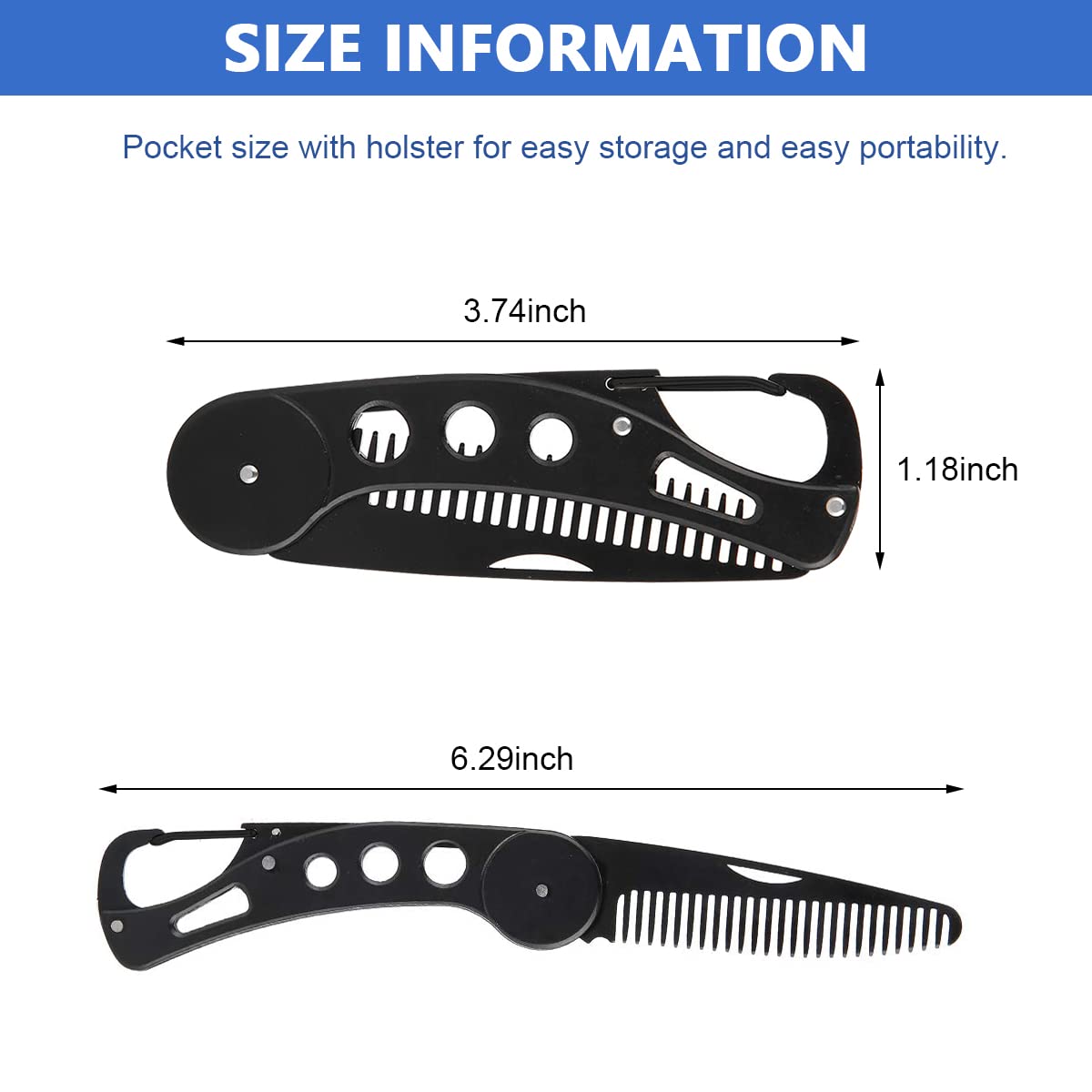 MAYCREATE Beard Comb for Men Stainless Steel Folding Anti Static Mustache Comb, Travel Multifunction Pocket Comb for Hair or Beard Grooming, Mustache Styling (with Leather Sleeve)