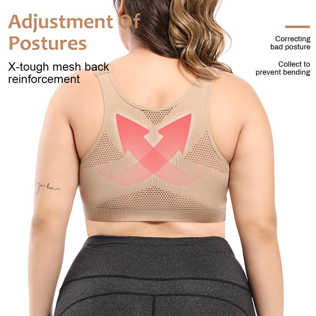 PALAY Zip Front Sports Bra, Wireless Wireless Post-Surgery Bra, Breathable High Impact Sports Yoga Bras for Women Workout Fitness Running, L