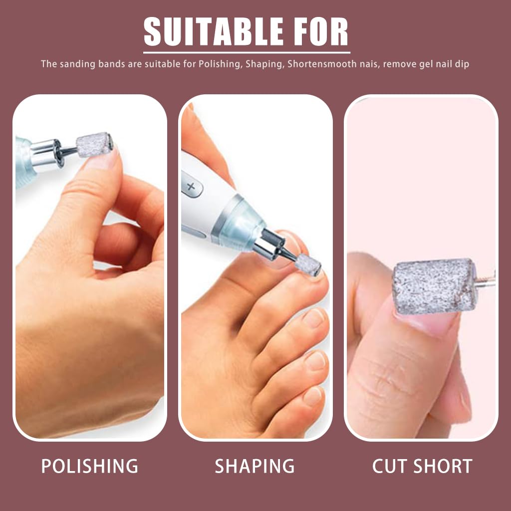 Verilux 50pcs Fine Grits Sanding Band, Mini Drill Machine Heads, 180 Grit Nail Manicure Sanding Band Sand Piece Set Nail Art Sanding Bands Gel File Gel Polish Remover Manicure Pedicure Nail Tools
