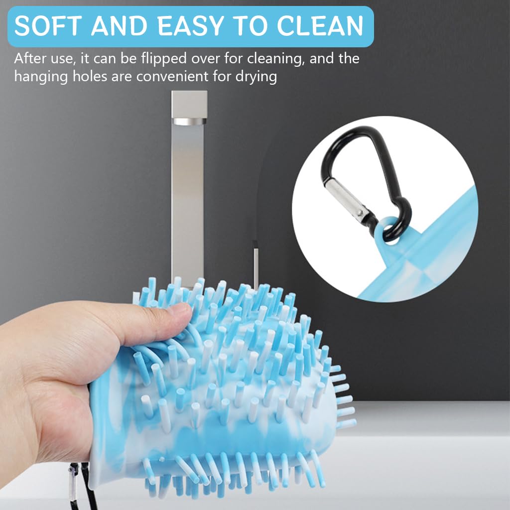 Qpets Pet Feet Cleaning, Soft Silicone Foot Washing Cup, Dog Paw Cleaner with Carabiner Pet Palm Cleaning Pouch Claw Cleaning for Dogs Cats