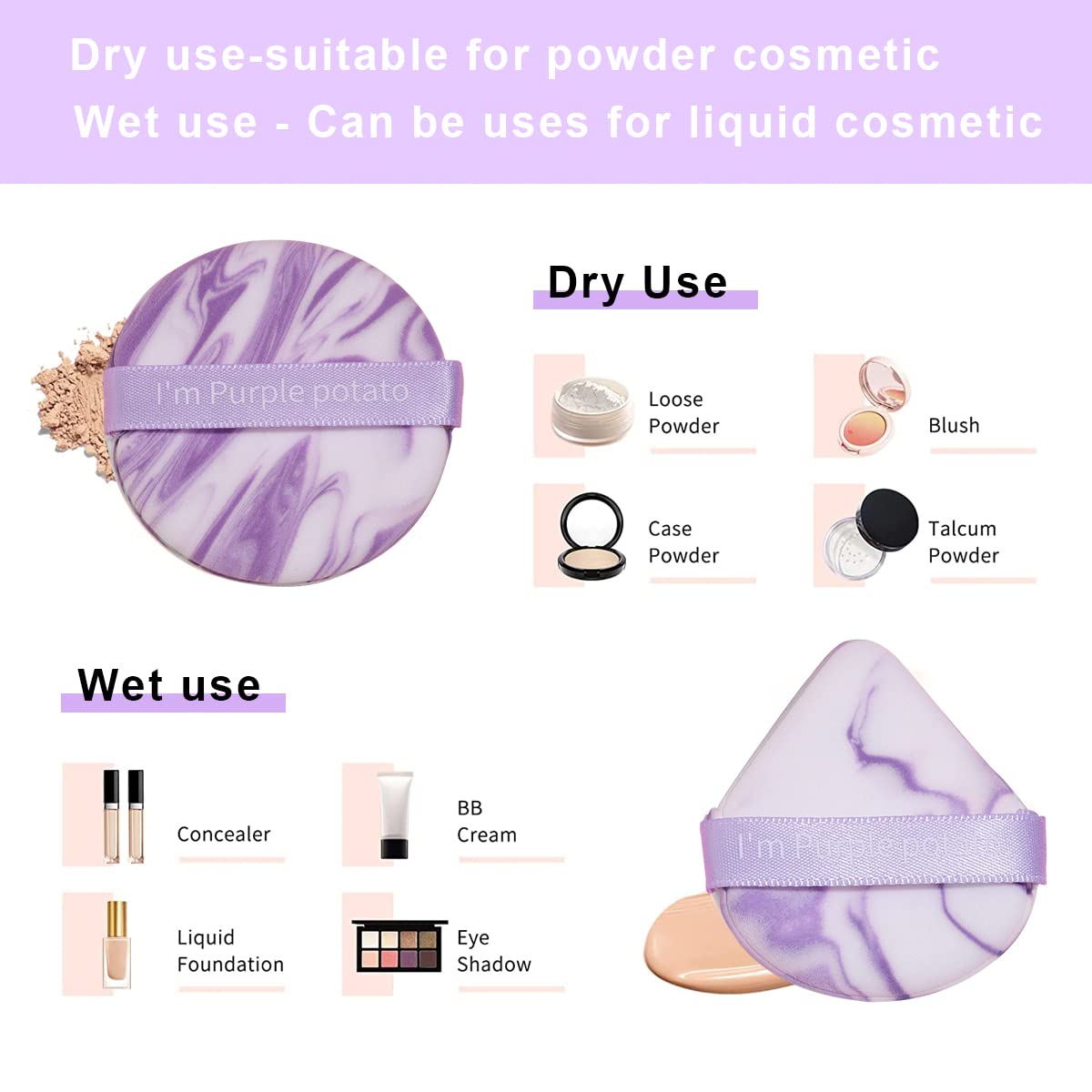 MAYCREATE Triangle Powder Puff 7Pcs Set, Makeup Sponges Puff Latex-free Mini Air Cushion Pads for Liquid Foundation, Cream, Powder, Concealer - Wet & Dry Dual Use