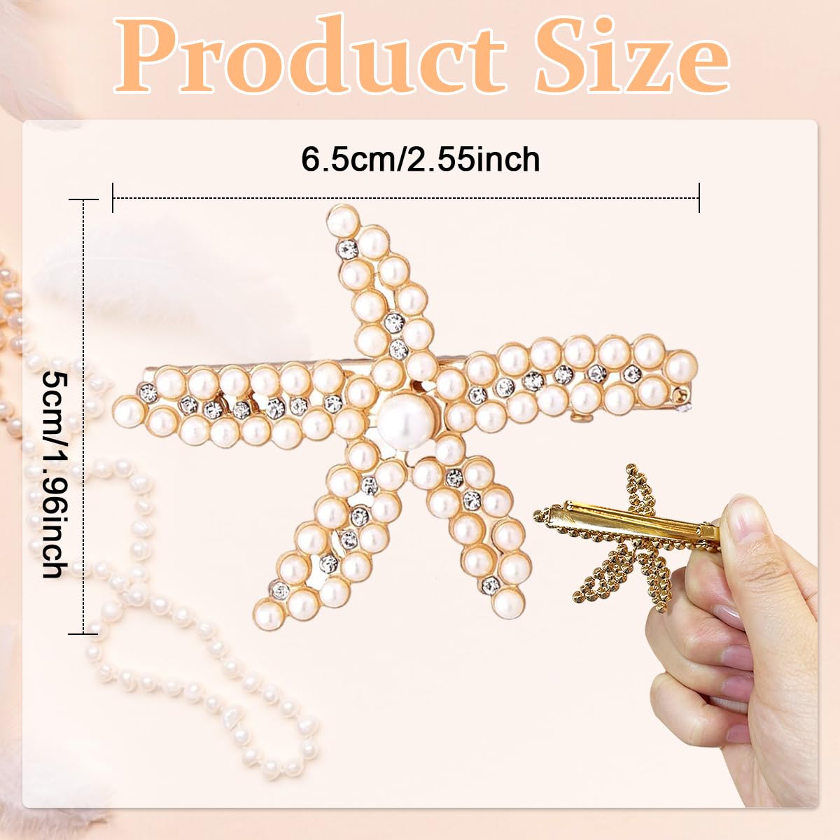 PALAY 3pcs Starfish Hair Clips for Women Stylish Latest Rhinestone Pearls Hair Clip Sea Star Crystal Headpiece Shining Gold Alloy Wedding Hair Acccessories for Girls Bride