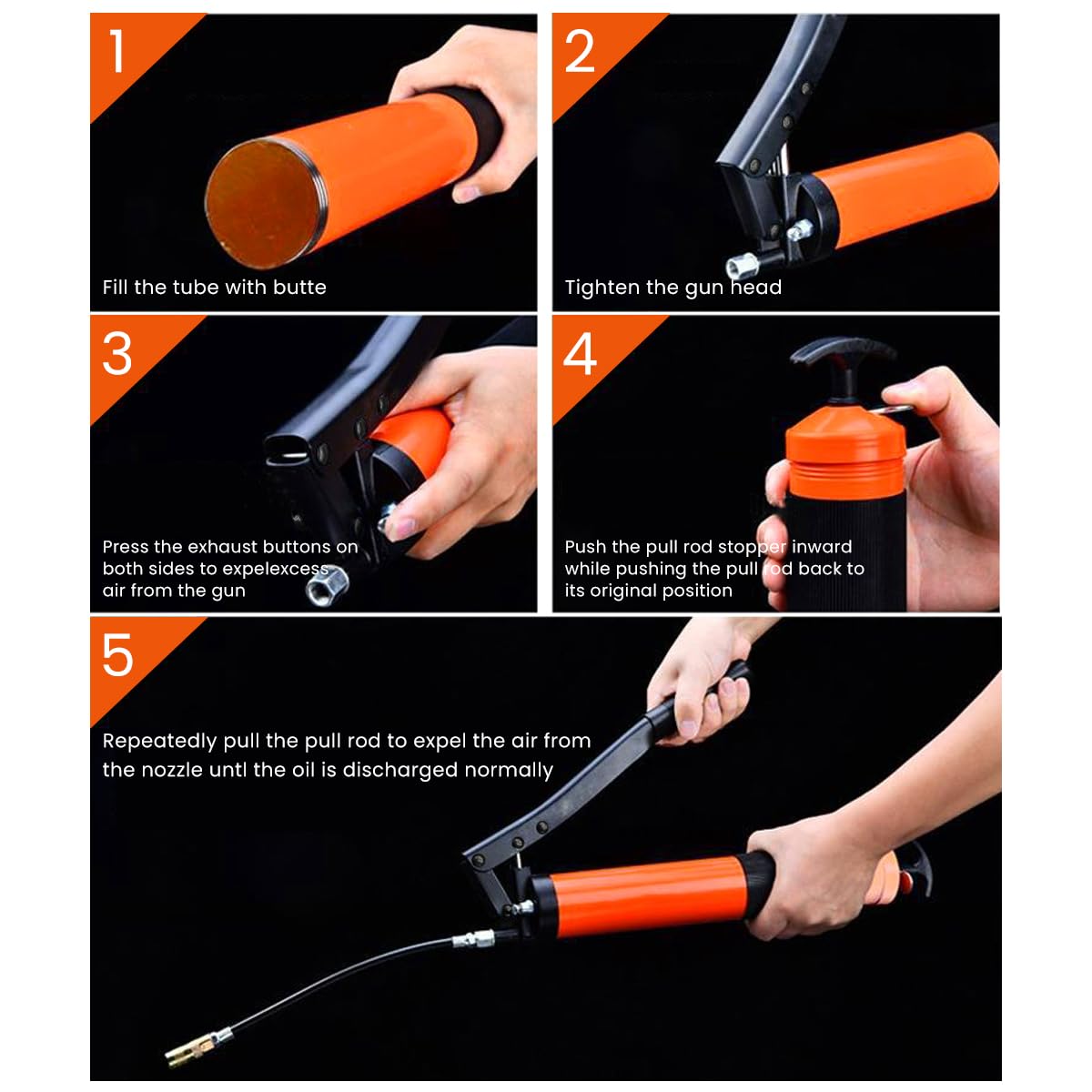 STHIRA Grease Gun Tool Kit with 2 Nozzles 14, 000 PSI Dual-piston Pressurized Manual Grease Gun Dual Lever Grease Gun Tool Anti-slip Handle Design Flexible Manual Grease Gun