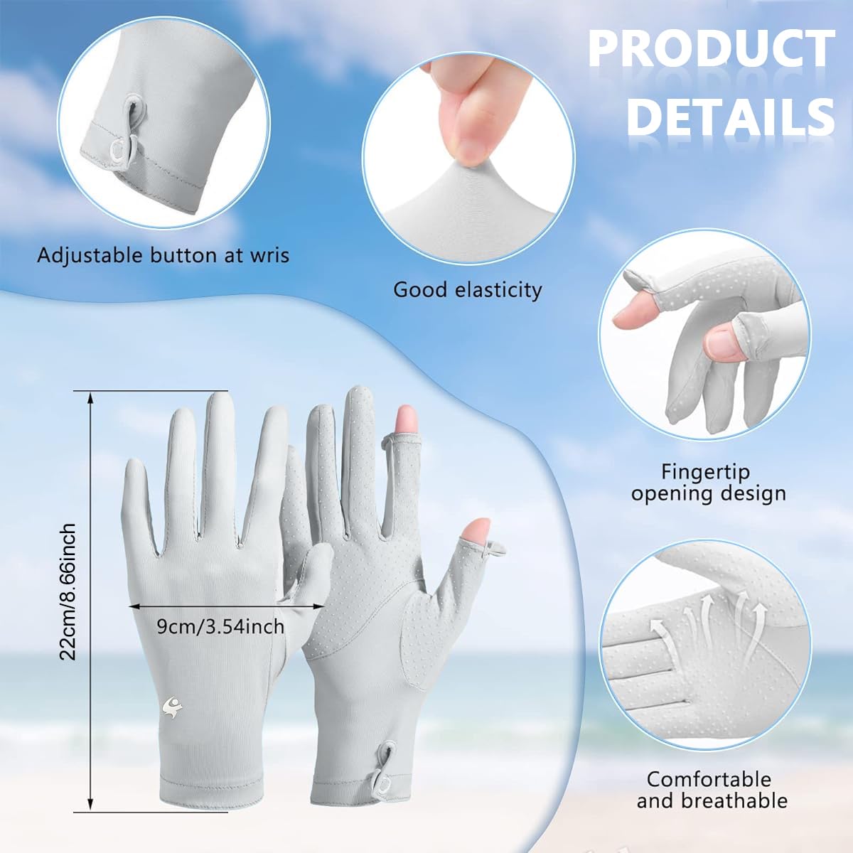 PALAY Sun Protection Gloves for Women Driving Touch Screen Gloves Anti-Skid Summer Full Hand Gloves for Bike Cycling Riding, Ice Silk Cooling Breathable Outdoor Sunblock Gloves - Grey