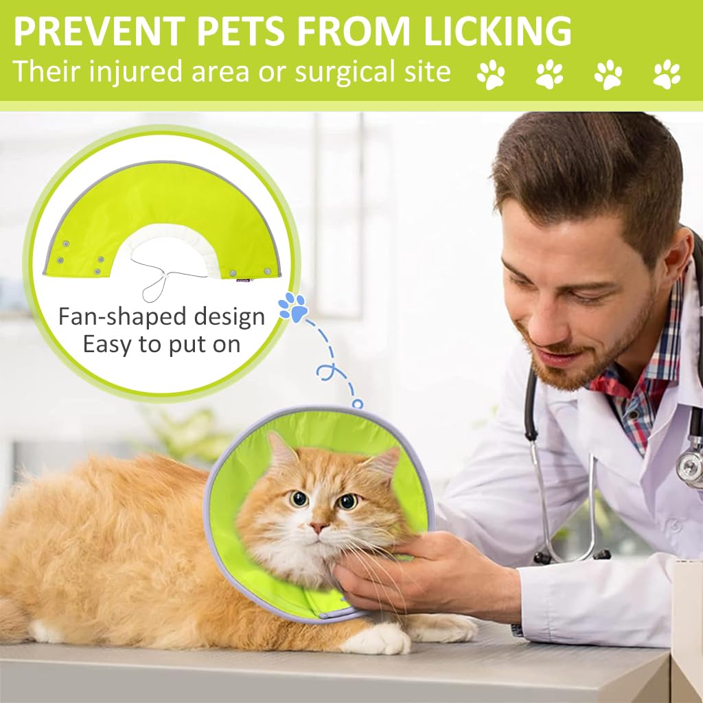 Qpets Cat Cone Collar Adjustable Drawstring Collar Polyester Cat Cones After Surgery Pet Dog Cat Recovery Cone Collar Comfy Cone Protective Collar for Dog Dog Soft Head Neck Cone for Cats 1.5-3Kg (M)