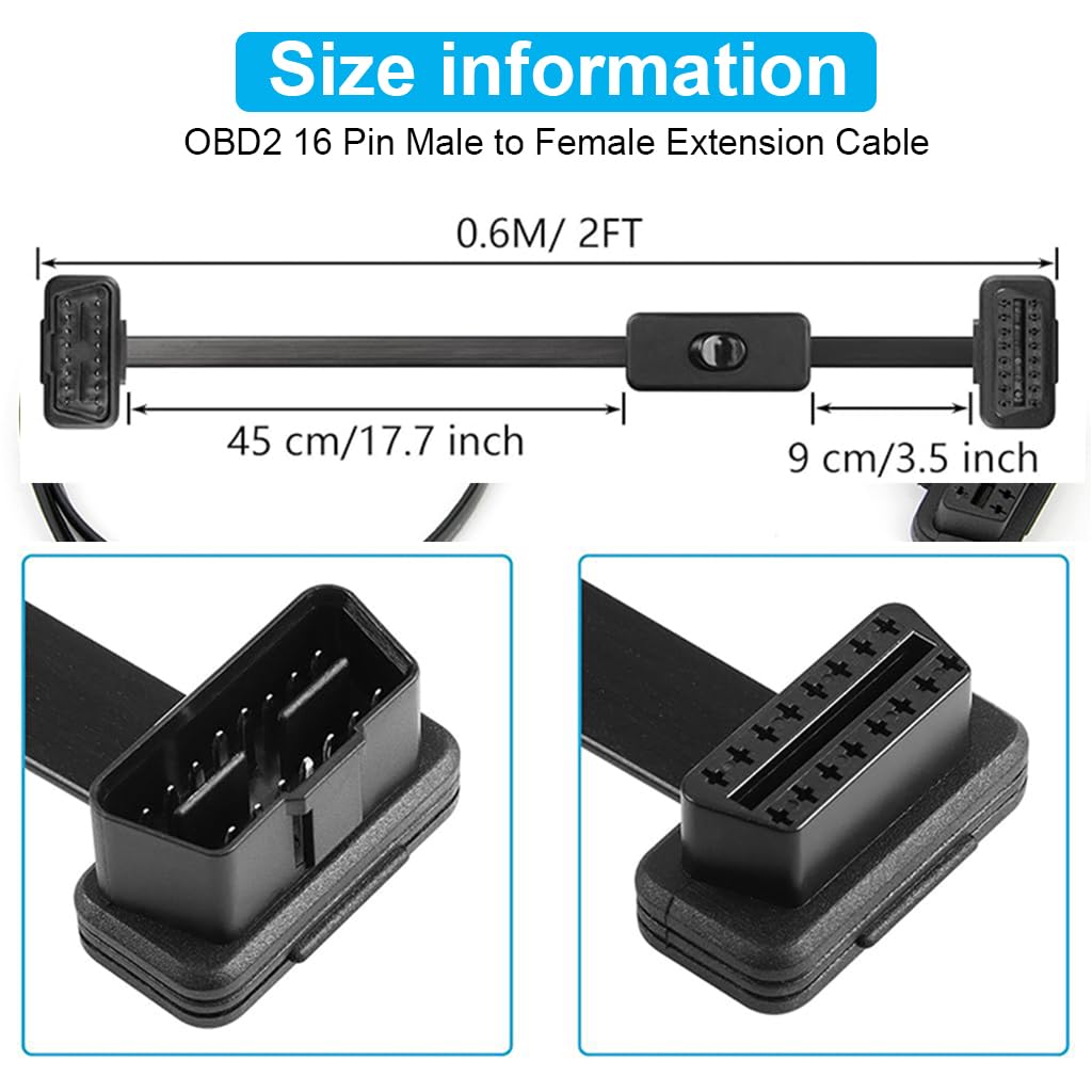 STHIRA OBD2 Extension Cable, 16 Pin Extension Cable for OBDII Scanner, 23.6'' Ultra-Thin OBDII Male to Female Extension Cable Diagnostic Extender Cord Adapter