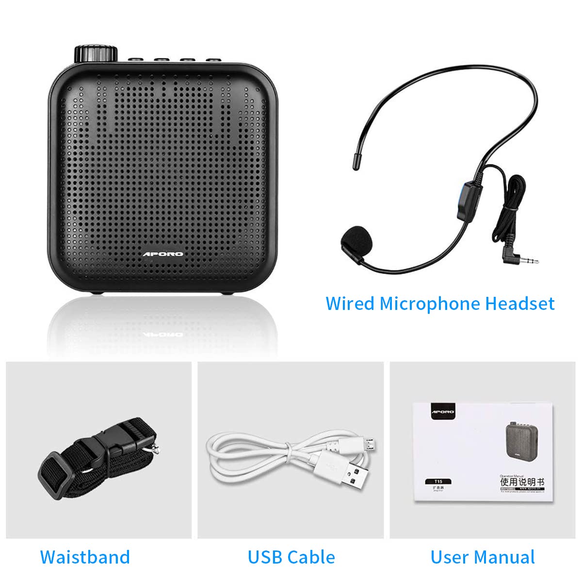 ZORBES Portable Voice Amplifier Microphone Headset Set,with Belt,2000 mAh Long Work Duration,Support TF Card/Flash Drive, USB Voice Amplifier for Teachers,Tour Guide,Coach