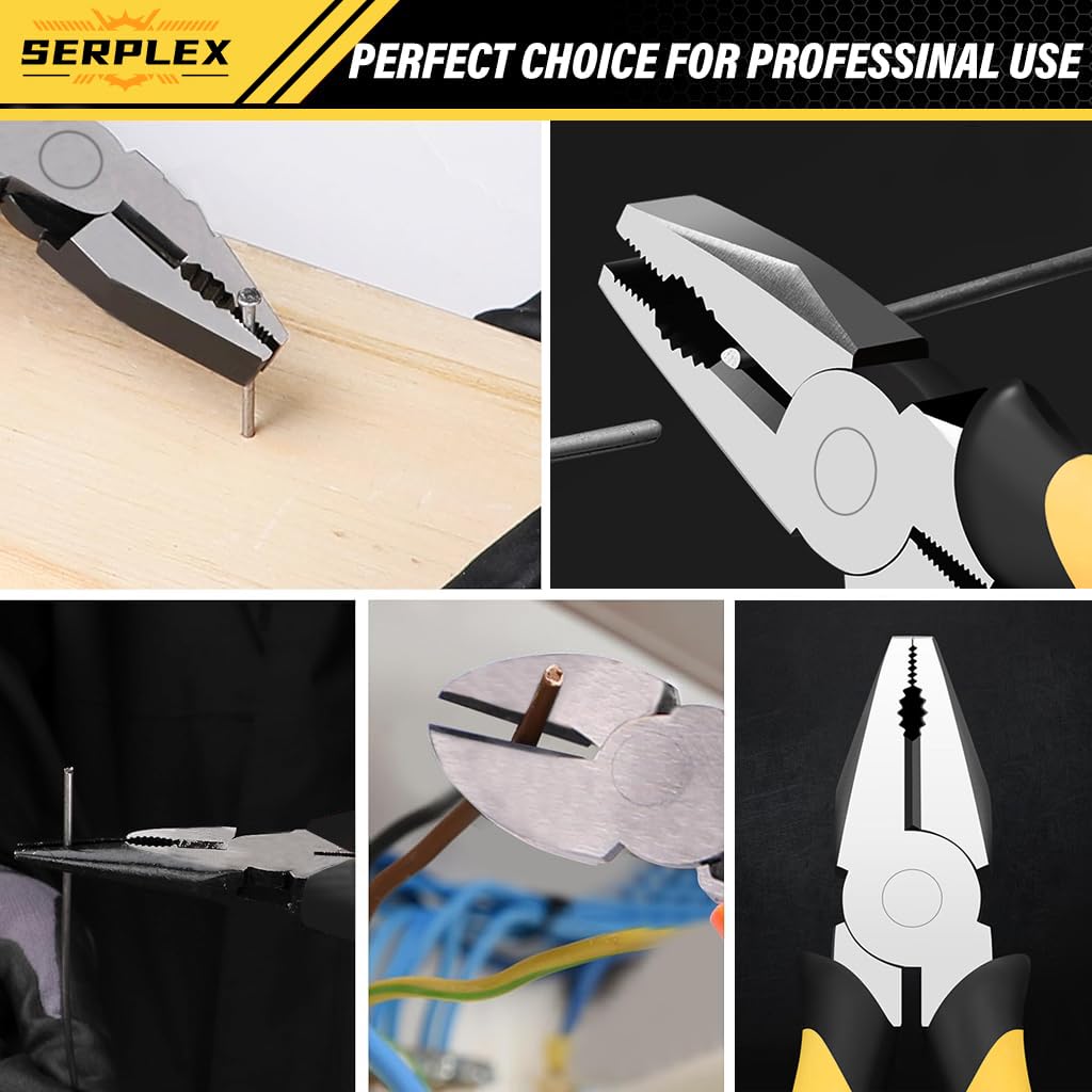 Serplex 6'' Pliers Tool Set of 3Pcs Pliers Needle-nose Plier Combination Plier Side Cutter Rubberized Anti-slip Handle Design Multi-purpose Pliers for Electrical Work, Automotive Repair, Crafts