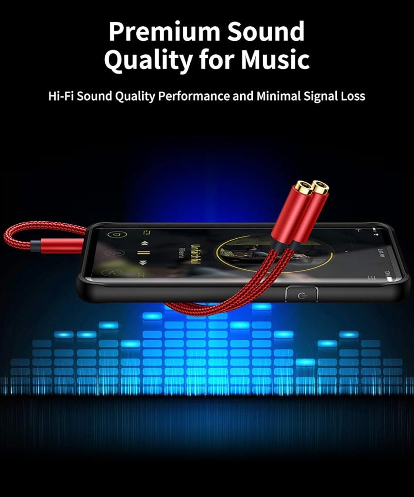 JSAUX® Headphone Splitter 3.5mm 2 Female to 1 Male Audio Stereo Y Cable Dual Adapter Compatible with PS5 Xbox Switch PC Gaming Headsets Phone Tablet Laptop Red 2 PCS