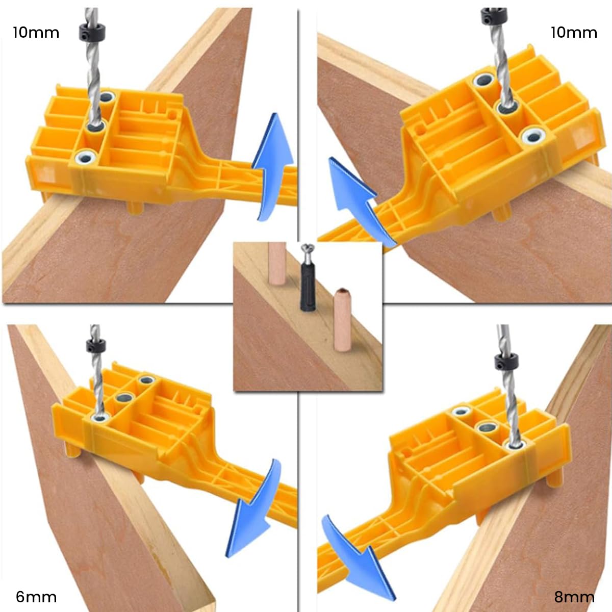 Serplex 8Pcs Hole Drilling Locator Tool Set Includes 3 Dril Bits, Drilling Bushings Self Centering Doweling Jig Hole Drilling Locator Tool with Handle Multi Hole Drilling Locator Tool for Wooden Work