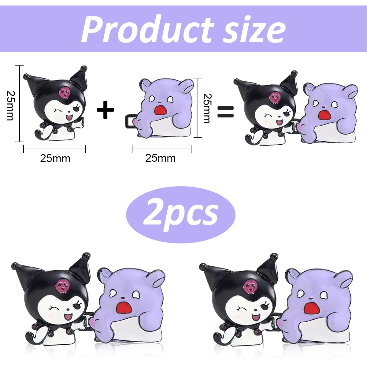 SANNIDHI 2 Pairs Jeans Tightening Clip, Kuromi Pants Clips Jeans Adjustable Button Pins, Adjustable Waist Buckle for Women Girls, Jeans Hooks for Waist Fit Loose Jeans Adjuster for Trousers, Skirts