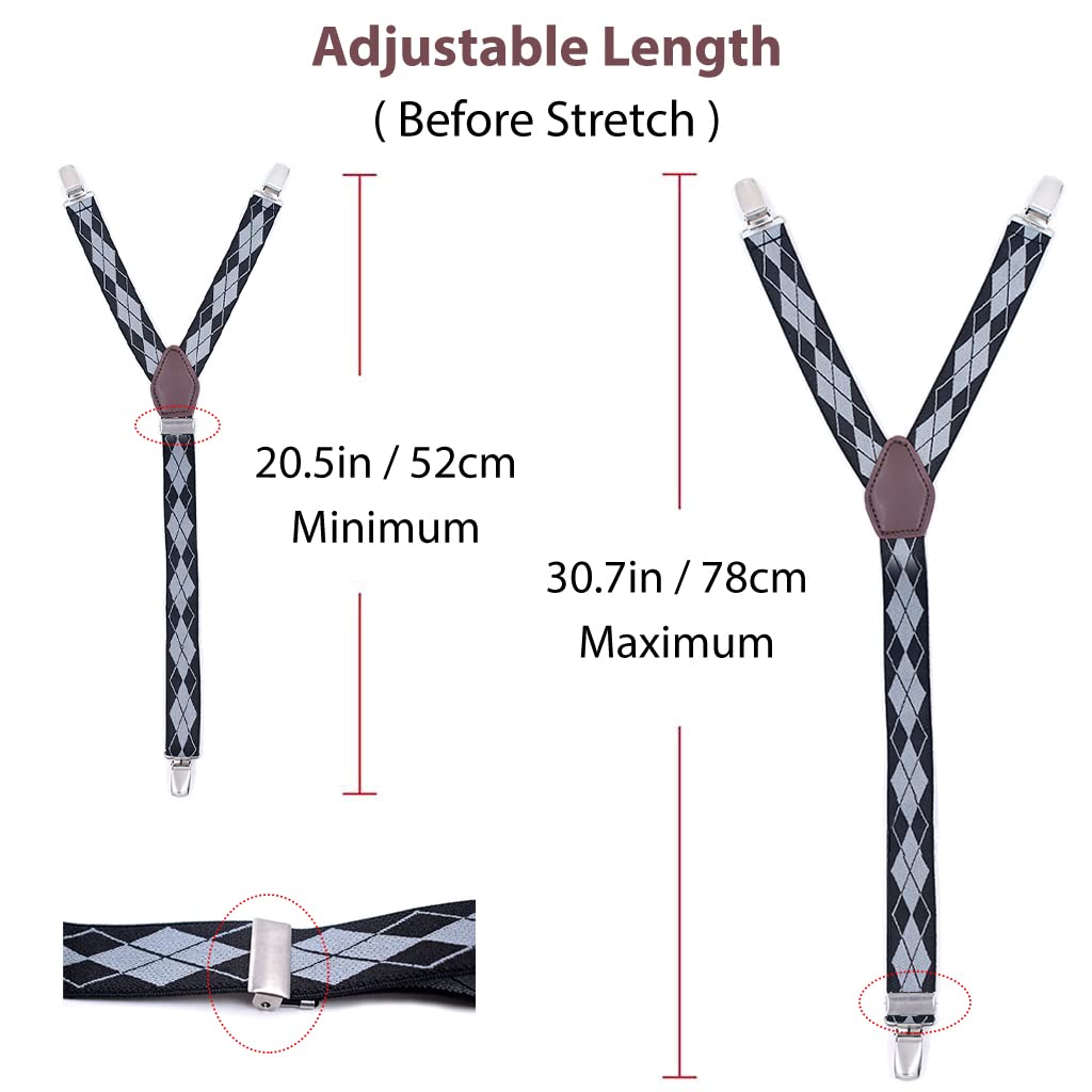 GUSTAVE Y-Style Garters Shirt Stays with Non-Slip Locking Clamps and Adjustable Belt Strap (Black/Grey)