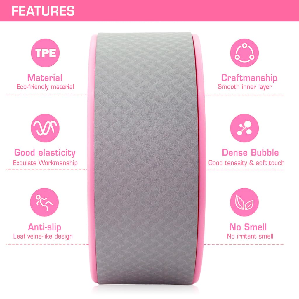 Proberos Yoga Wheel Yoga Back Stretching Loop 10mm Thicken PET Anti-slip Balance Training Flexibility Training Loop 150KG Loading Capacity Yoga Wheel for Men Women