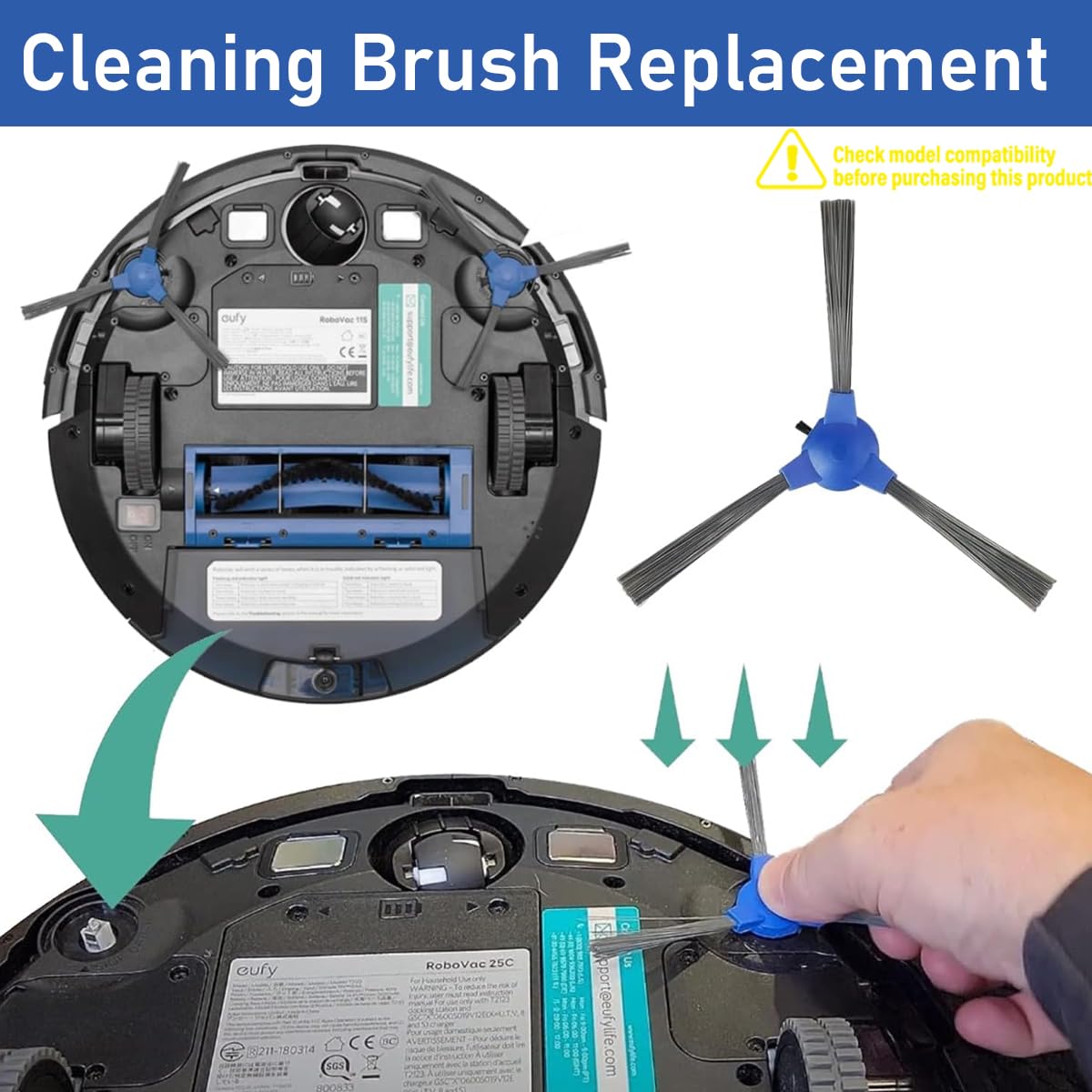 Verilux 4pcs Replacement Side Brushes for Floor Sweeper EUFY 11S RoboVac 30 11 MAX 15C Universal Vacuum Floor Cleaner Robot Replacement Side Brush Floor Sweeper Accessories