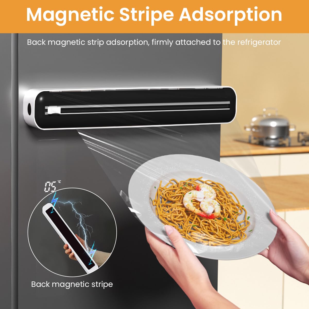 HASTHIP 2 in 1 Food Film Roll Dispenser and Cutter Magnetic Food Wrap Dispenser Bi-Directional Sliding Cutter Kitchen Food Fresh Film Roll Holder for Most 11.81 Width, 1.57 Dia Food Film Roll