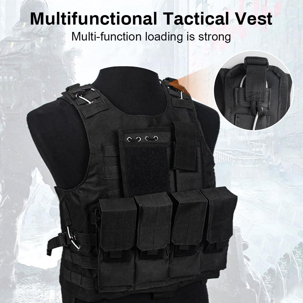 Proberos Tactical Vest, Military Vest Officer Tactical Vest for Men and Women Multi Pockets Modularity Vest Lightweight Outdoor Multifunction Vest, 4 Pouches and one walkie talkie pouch