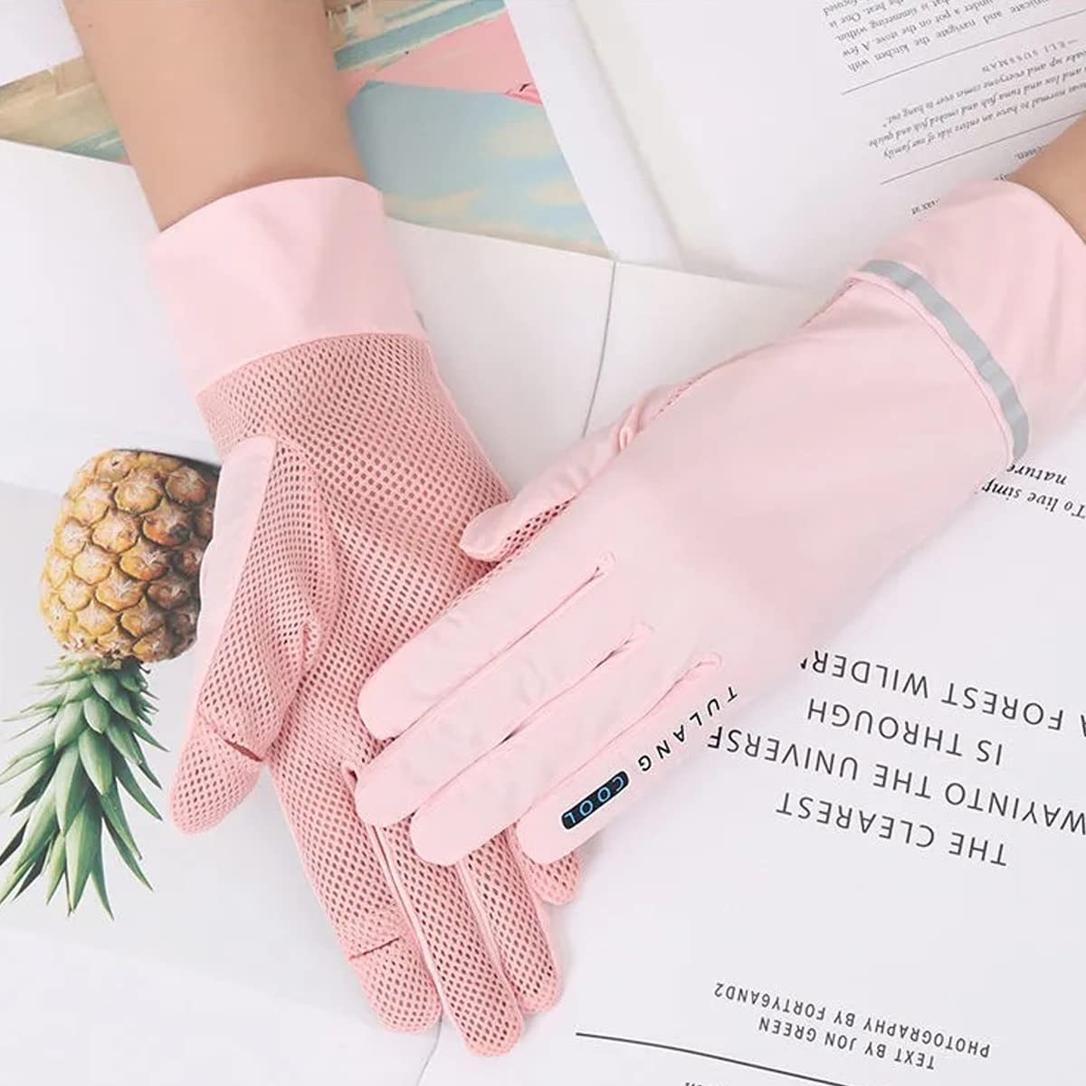 PALAY Hand Gloves for Women Sun Protection Non Slip Touch Screen Gloves, Cooling Summer Bike Gloves for Cycling Fishing, Mesh Breathable Full Finger Gloves - UPF 50+, Pink