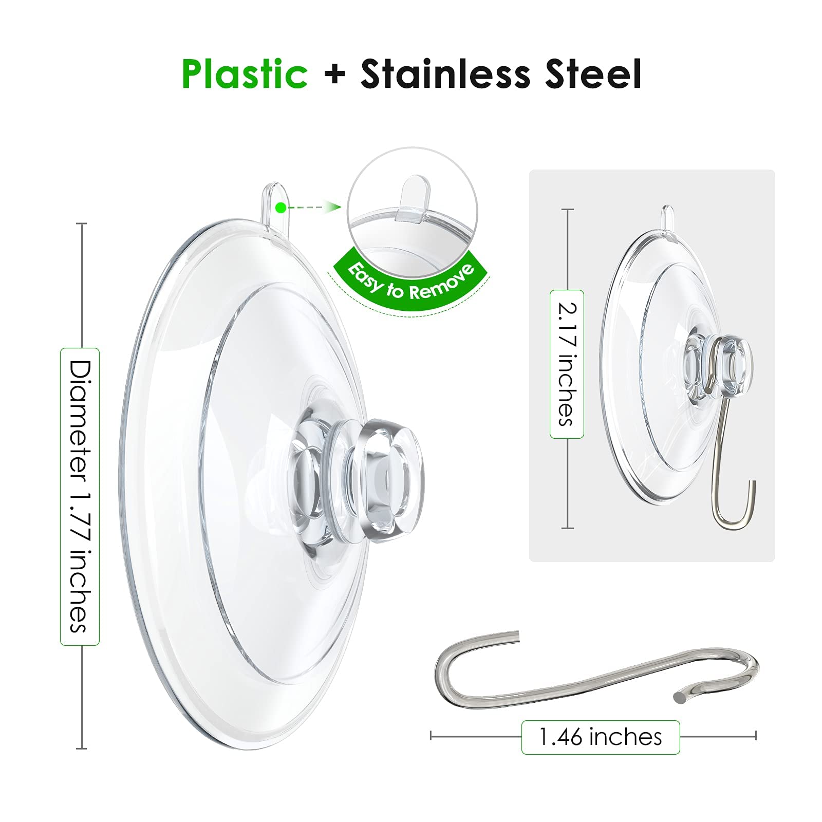 HASTHIP 10 Pcs Suction Cup Hooks, 1.77 Inches Clear PVC Suction Cups with Metal Hooks, Removable Suction Cups for Kitchen Bathroom Shower Wall Window Glass Door, Maxing Loading 3LB