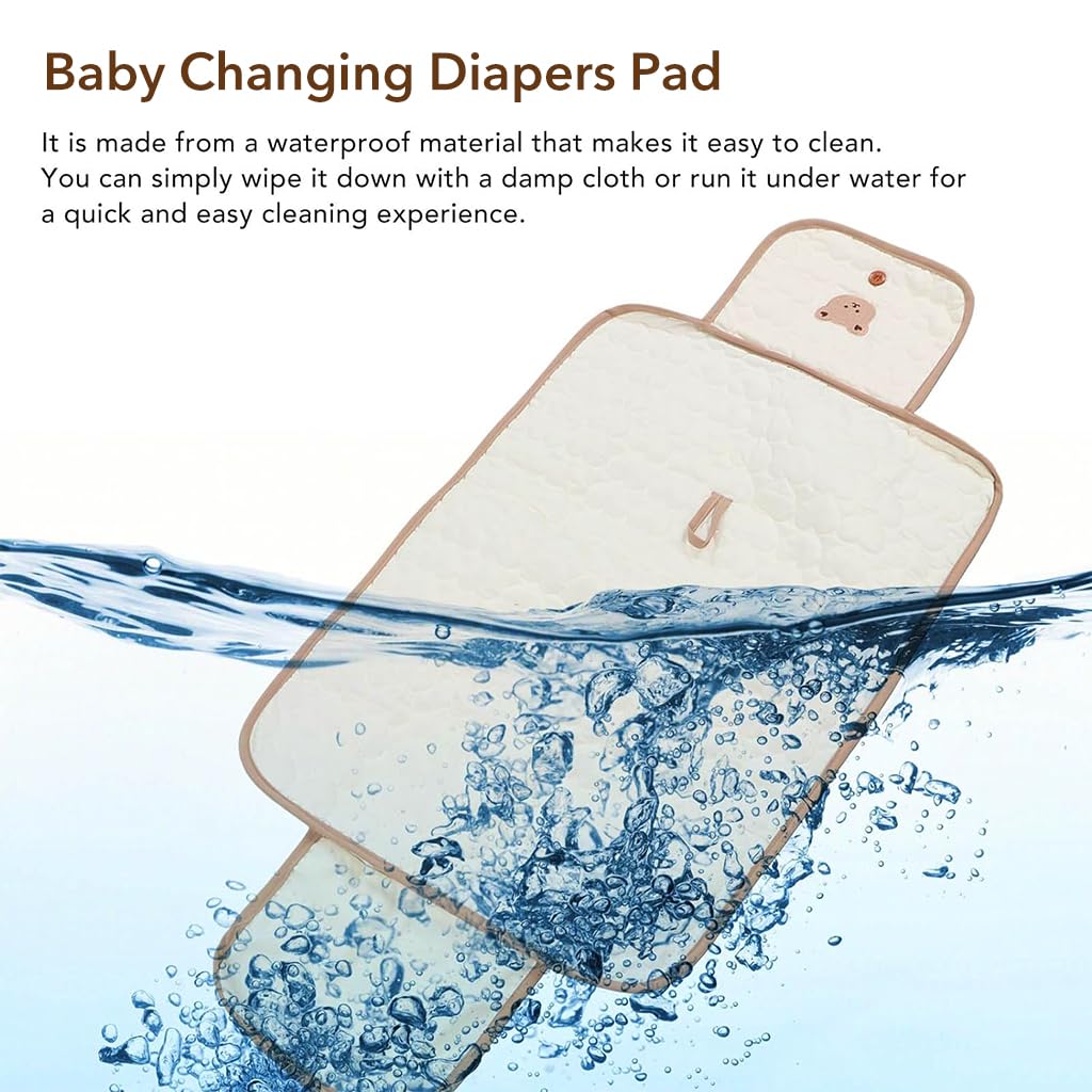 SNOWIE SOFT Diaper Changing Mats for Baby, Folding Cotton Nappy Pads for Babies Diaper Changing Station, Waterproof Diaper Changing Pad Diaper Cover with Button & Organizer Pocket, Christmas Gifts