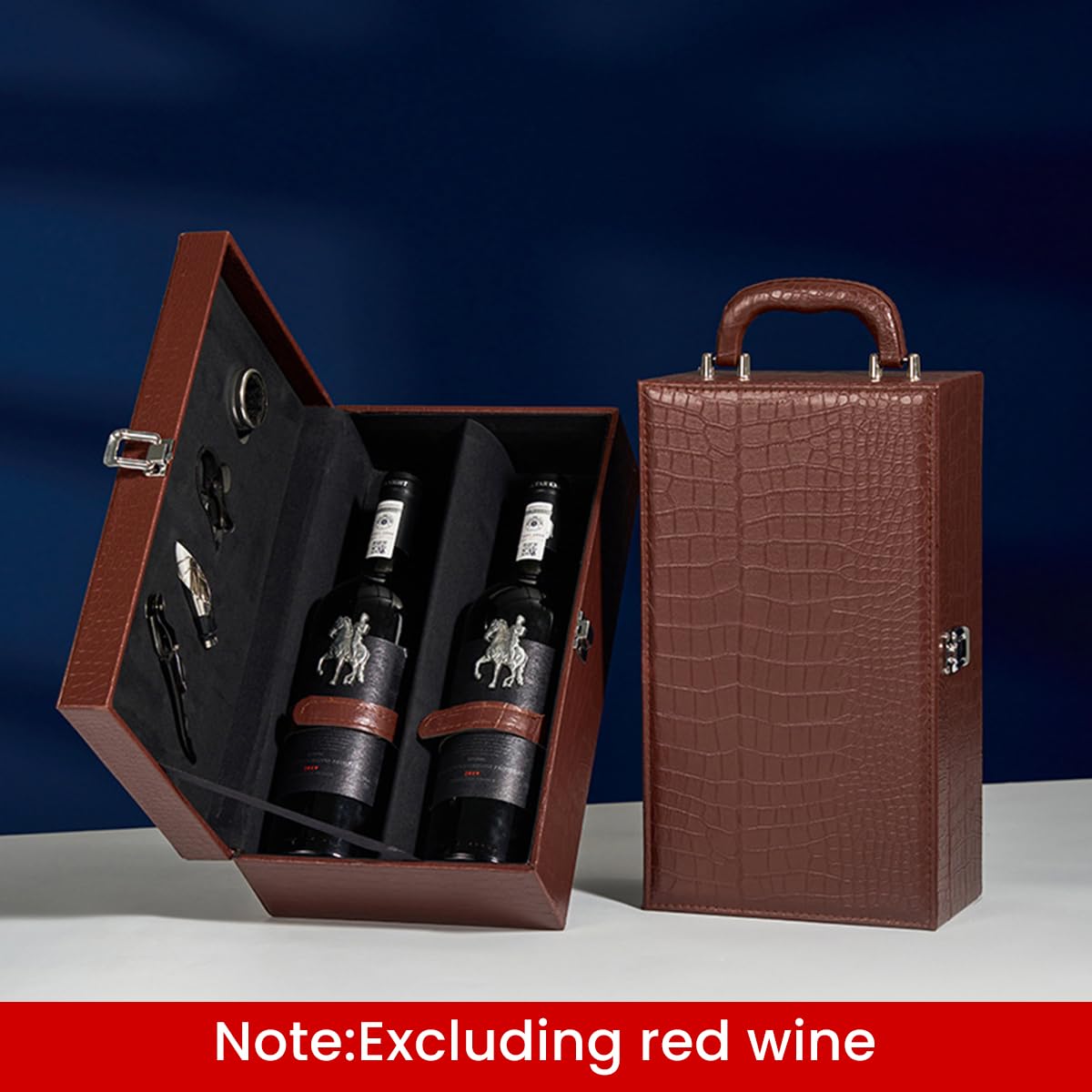 HASTHIP Wine Box, Leatherette Wine Gift Boxes, 2 Bottle Wine Gift Box for Wedding, Anniversary, Travel, Restaurant, Party, Gifts for Wine Lovers, Storage Box for Home Bar Wine Collection