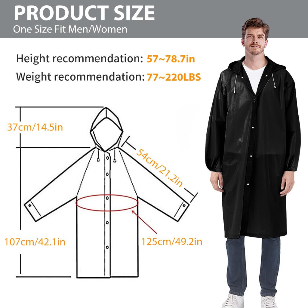 PALAY Rain Ponchos for Men Women, Reusable PEVA Raincoats with Hood for Rain Ponchos for Camping, Hiking, Music Festival, Outdoor Activities