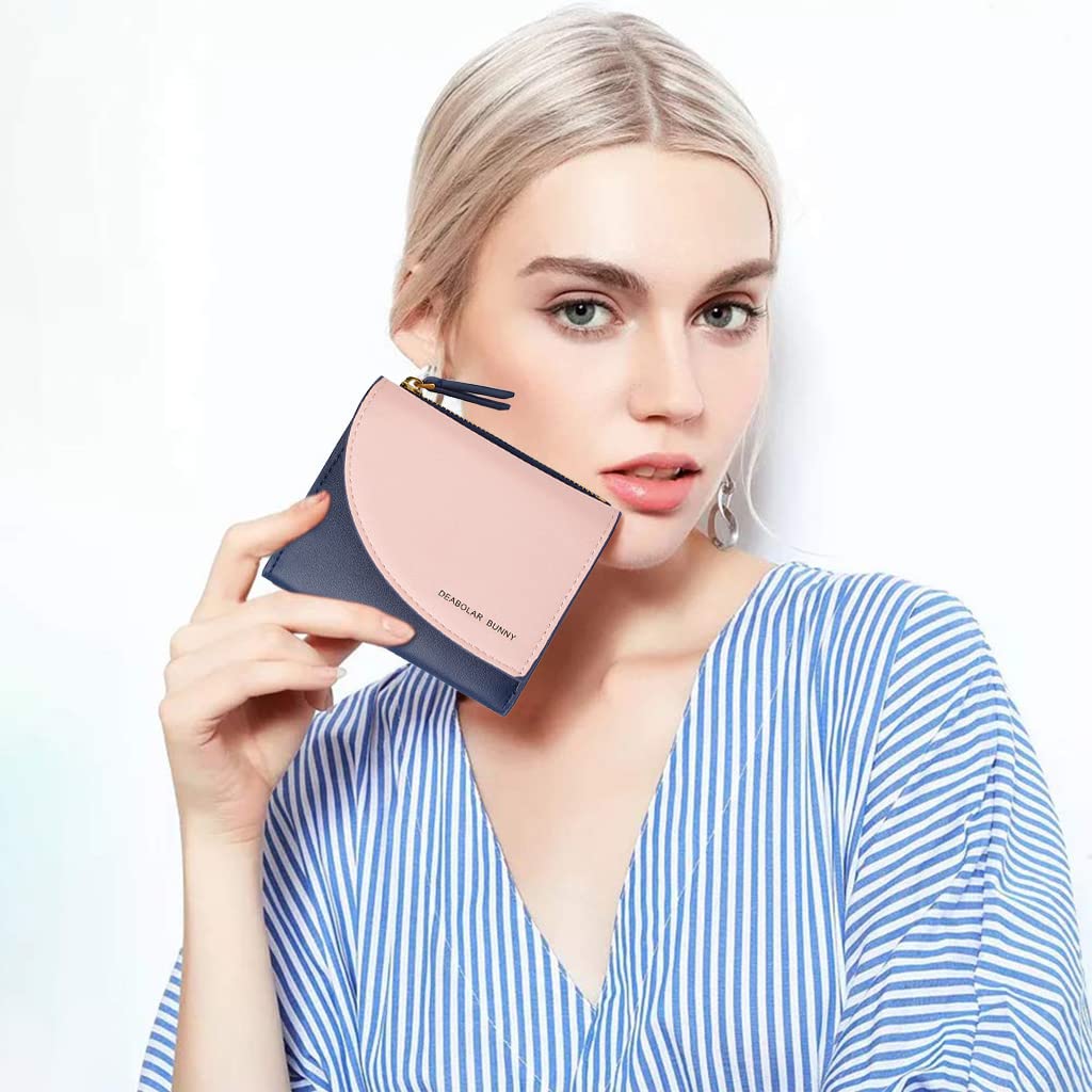 PALAY Small Women's Wallet PU Leather Wallet Ladies Purse Stitching Contrast Credit Card Holder Mini Money Bag with Zipped Coin Pocket for Teenager Girls