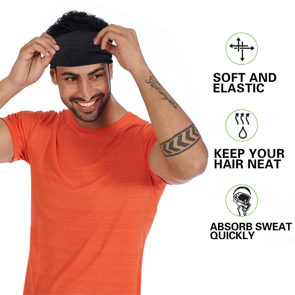 Proberos Head Band for Women Men, Premium Headband Sports Sweat Band, Elastic Non Slip Hair Band for Running Sports Travel Fitness Riding (Pack of 5)