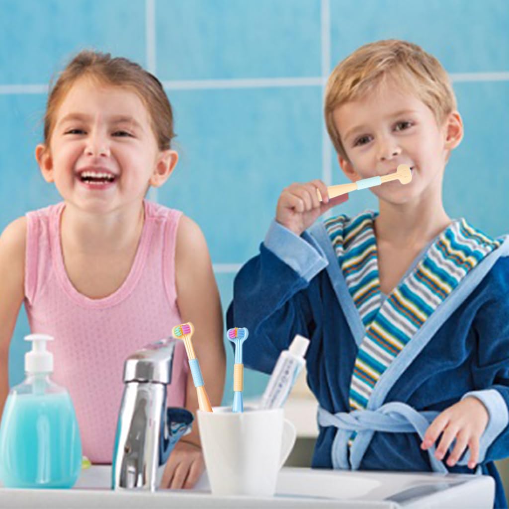 HANNEA 3Pcs Kids Toothbrush Multi-sided Bristles Toothbrush Soft Bristles Toothbrush with Intergrated Tongue Scraper Autism Toothbrush Dental Care Toothbrush