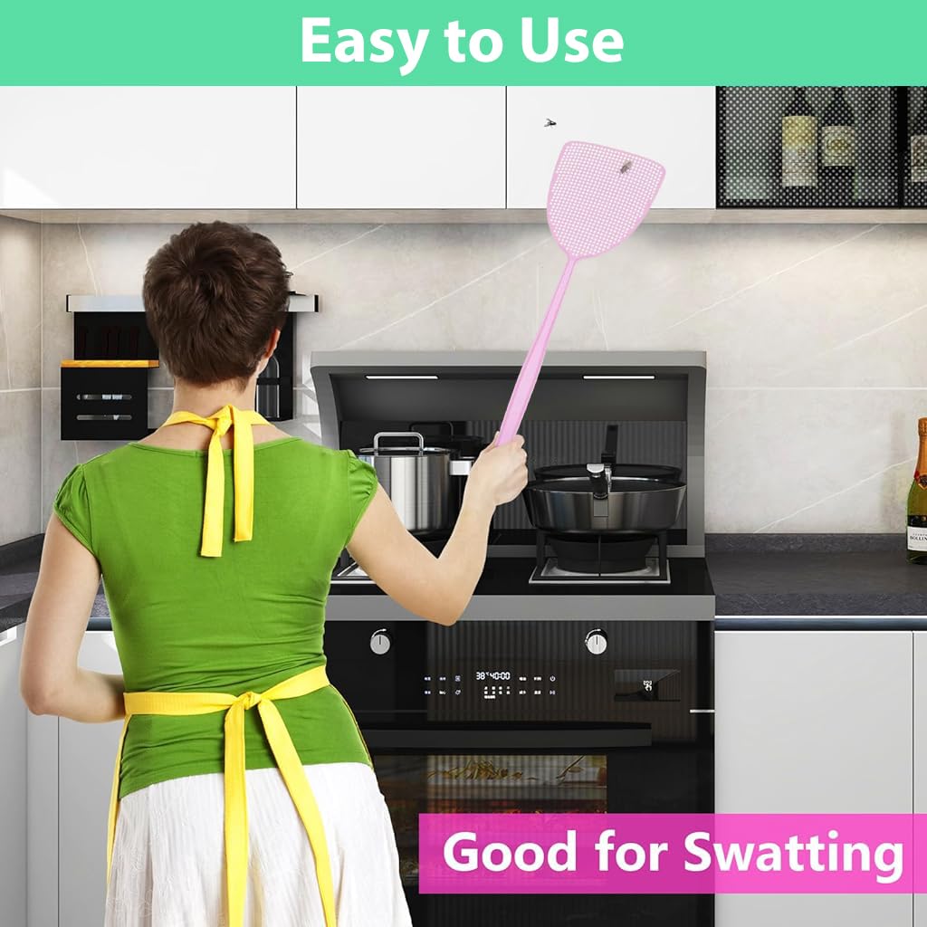 Supvox 5Pcs Fly Swatters, Plastic 17.5'' Long Handle Fly Swatter, Strong Flexible Durable Grid Plastic Fly Swatter for Kitchen, Home