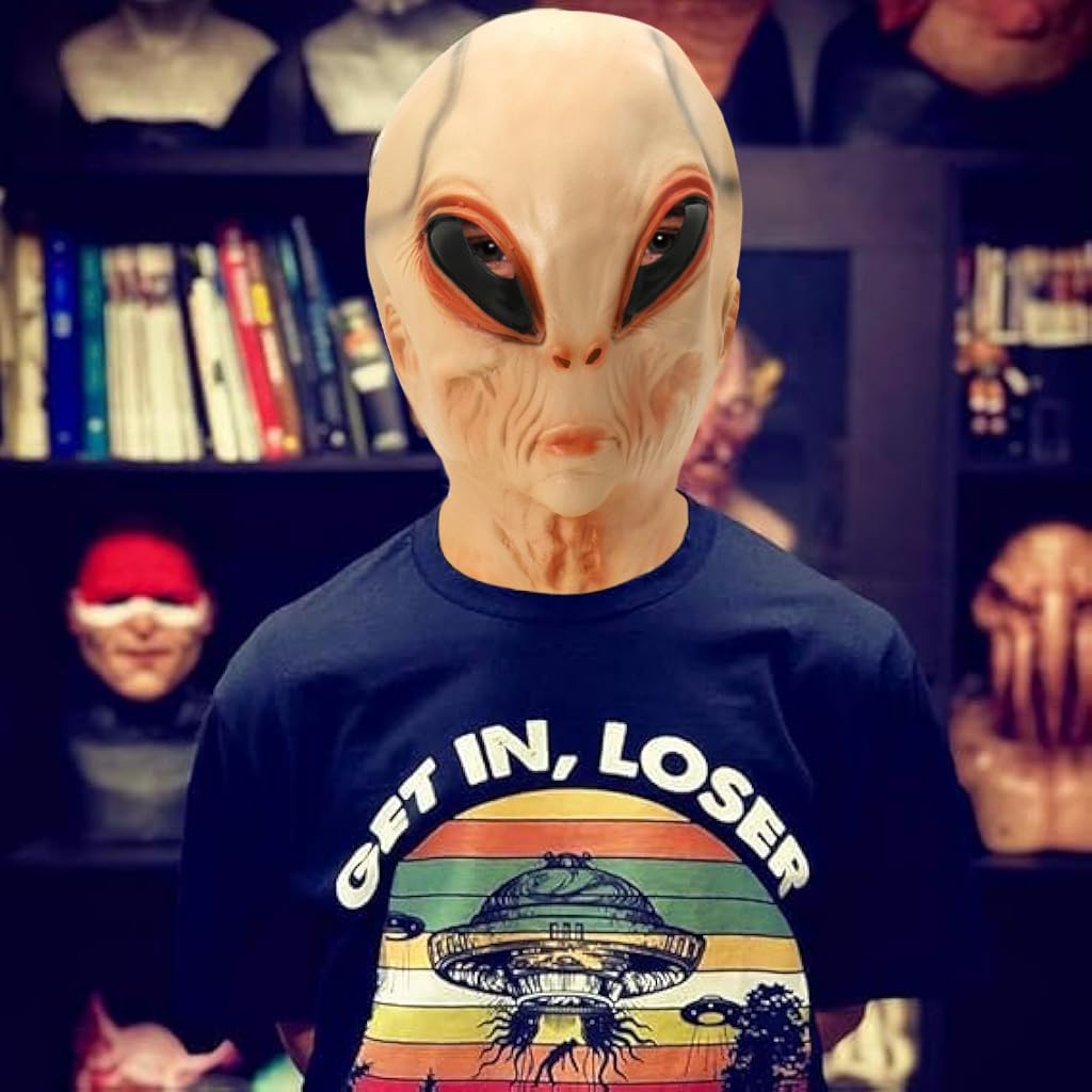 FANCYKU Halloween Alien Funny Mask, 2024 Horror Masquerade Skeleton Mask, Realistic Masks for Adults Human Face, Scary Skull Latex Mask for 15-45 Year Olds