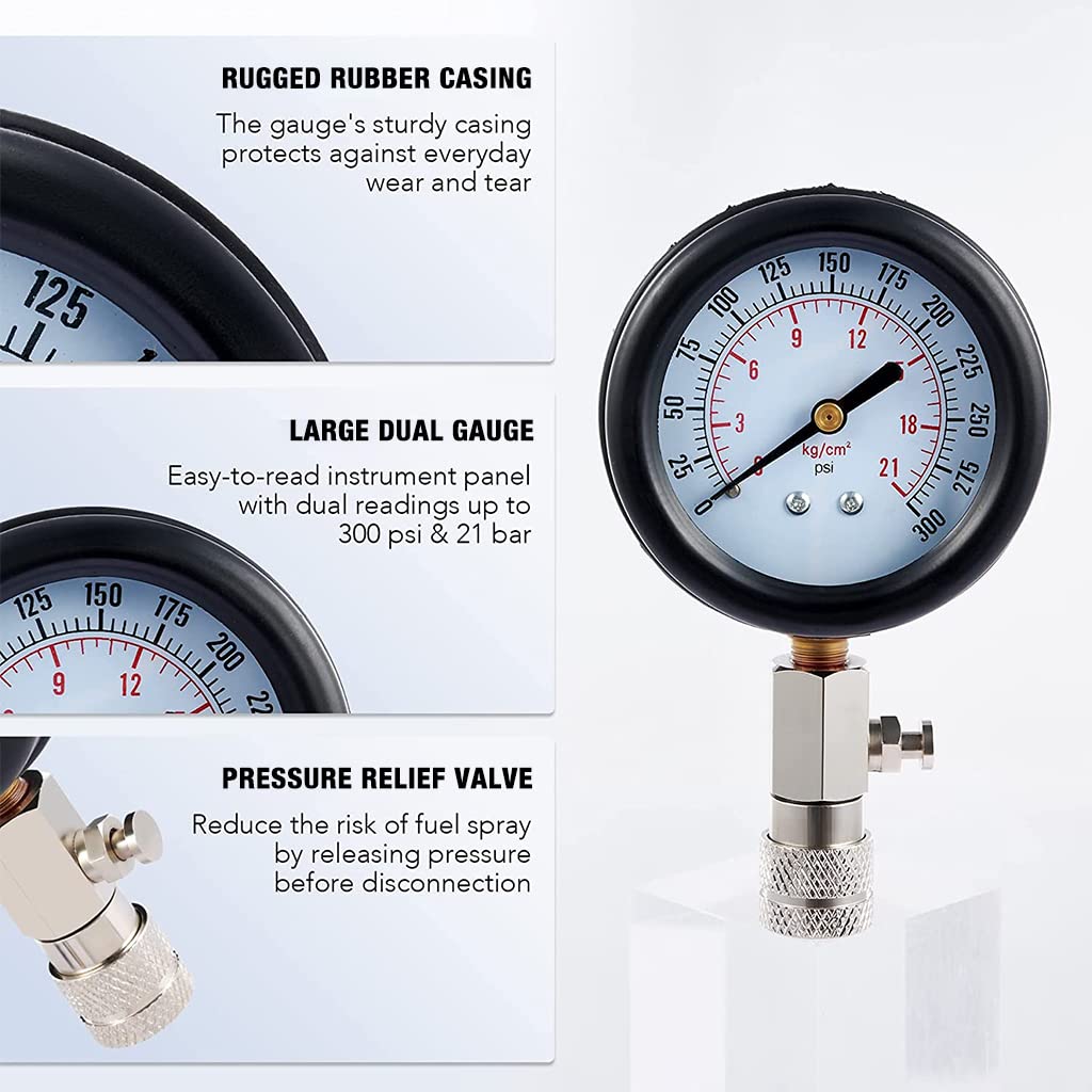 ZORBES 8 PCS Diesel Engine Compression Gauge Tester with Portable Box,Professional Cylinder Pressure Test Tool Kit for Car & Truck, Automotive Test Kit