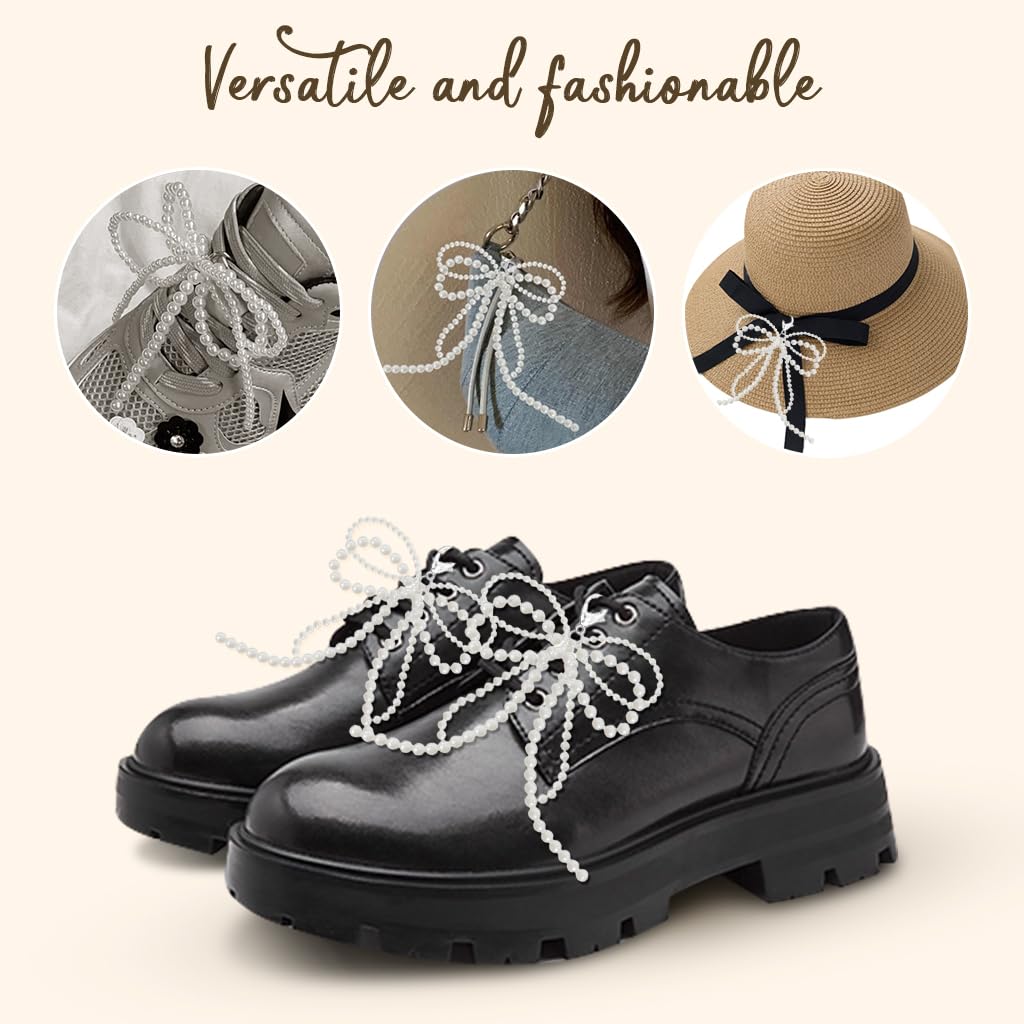 MAYCREATE 1 Pair Pearl Bow Shoe Charms for Sneakers Charms Pearl Sneaker Bows Decorations Bowknot Coquette Aesthetic Keychain Bag Car Charms for Women Gift Jewelry