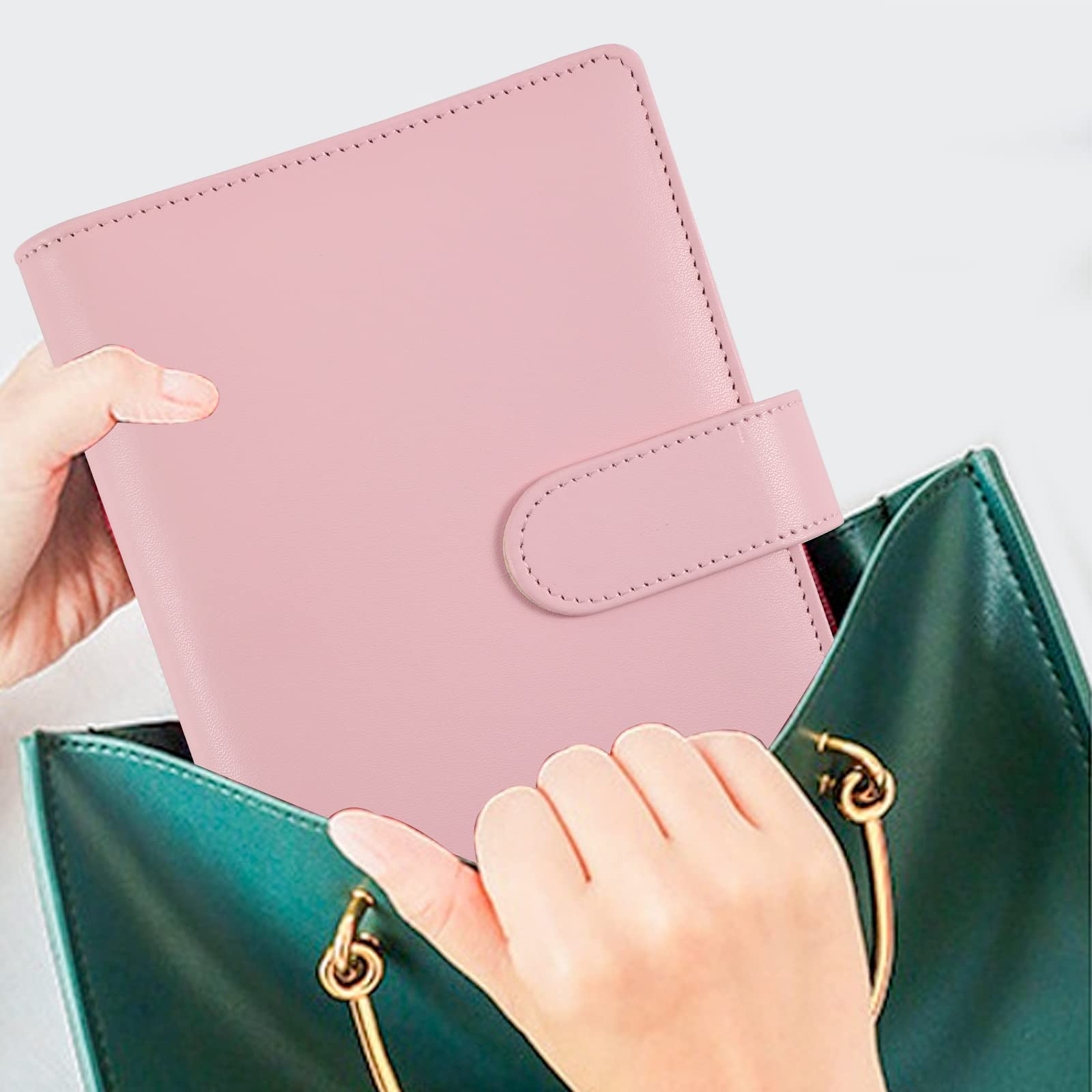 HASTHIP File Folder Ring Binder Notebook Set, A6 PU Leather Binder Clip with Envelopes, Budget Sheets, Label Stickers, 1 Ruler Stationery Supplies