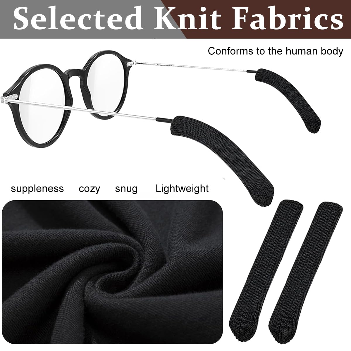 HASTHIP 3 Pairs Anti-Slip Glasses Ear Grip, Soft Knitting Eyeglasses Temple Tips Sleeve, Universal Elastic Eyeglass Ear Cushion Retainer for Sunglasses Eyewear