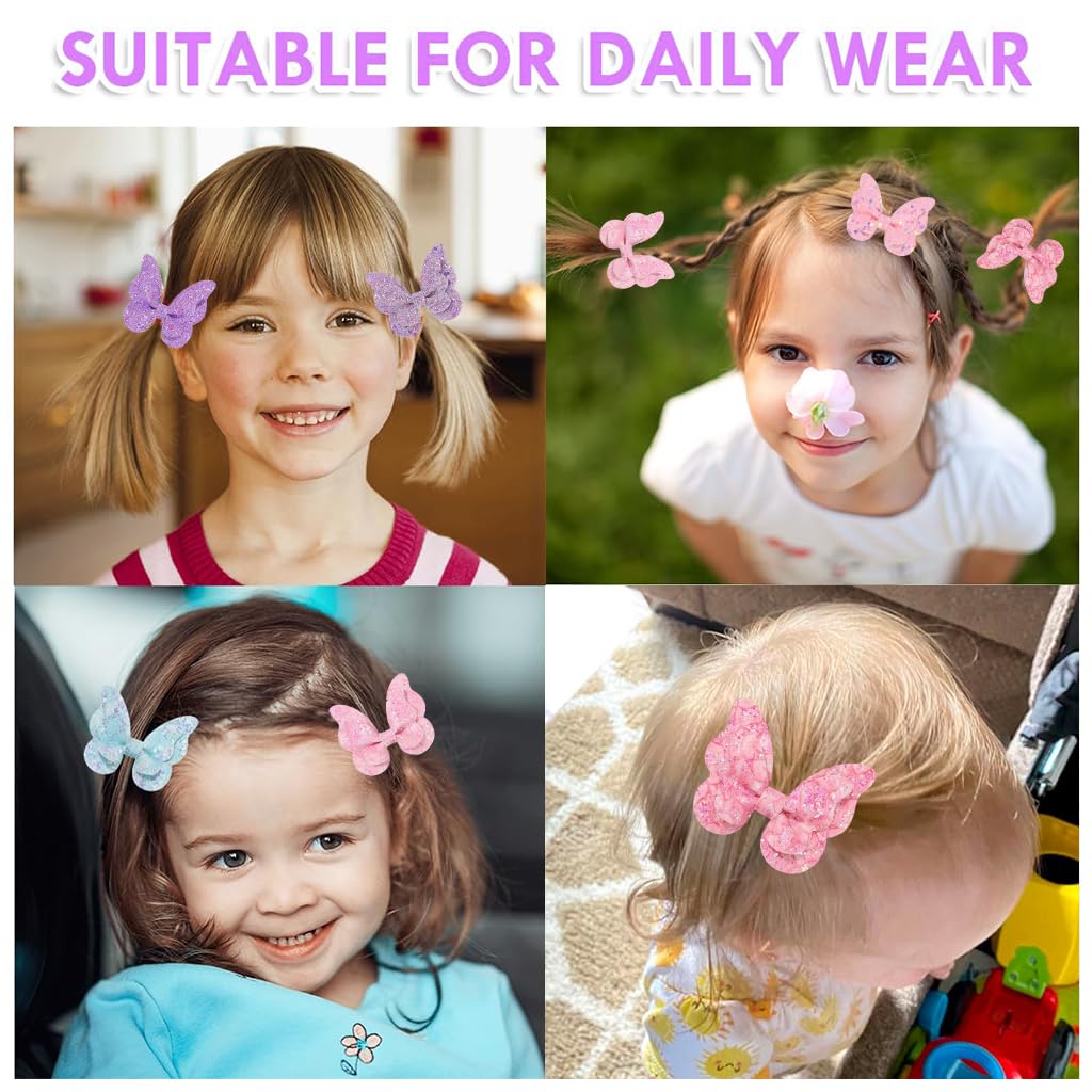 PALAY Hair Clips for Girls Kids 6Pcs Set, Glitter Butterfly Baby Hair Clips, Color Sequin Hair Bows Barrettes Non-slip Hair Accessories for Baby Girls, Toddlers, Children