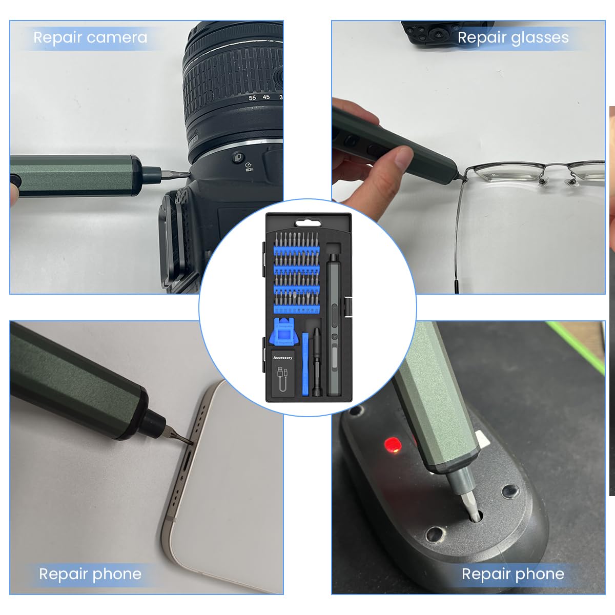 Serplex® Mini Electric Screwdriver Precision with 40 Bits Tools Cordless Driver LED 4 Adjustable Torques USB Power 2PCS