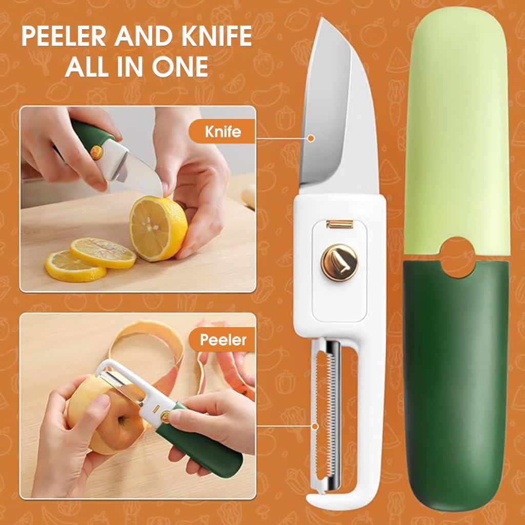 ZIBUYU Peeler for Kitchen Stainless Steel 2 in 1 Peeler for Vegetables and Fruits Cutter Peeler Dual Head Portable Easy Peeling Cutter for Fruit and Veg Apple Potato Cutter for Kitchen, (Green) - 1