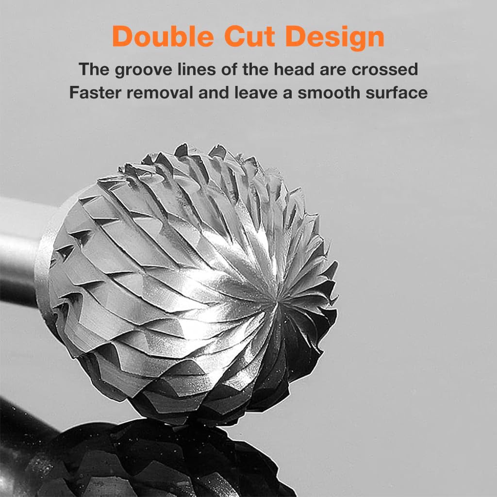 Serplex Tungsten Carbide Rotary Burr Set for Dremel, 10pcs Carbide Double Cut Carving Burr Bits with 1/8